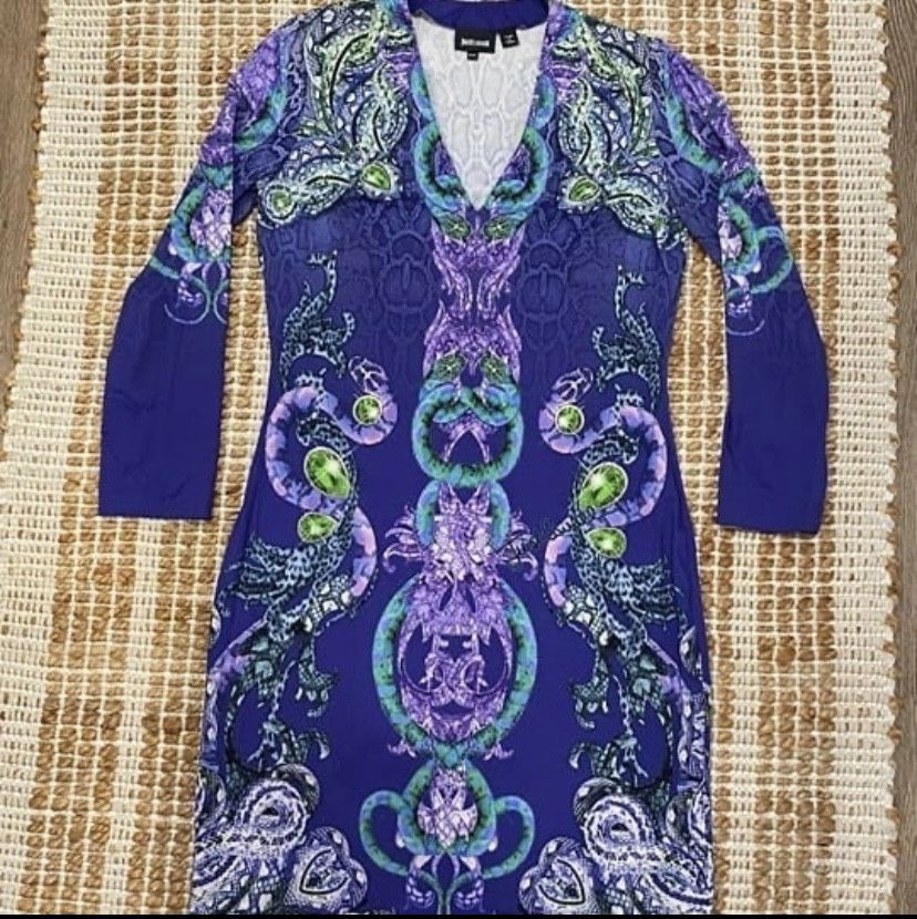 Just Cavalli Authentic Just Cavalli Purple Snakeskin Print Midi Dress Size M / US 6-8 / IT 42-44 - 11 Thumbnail