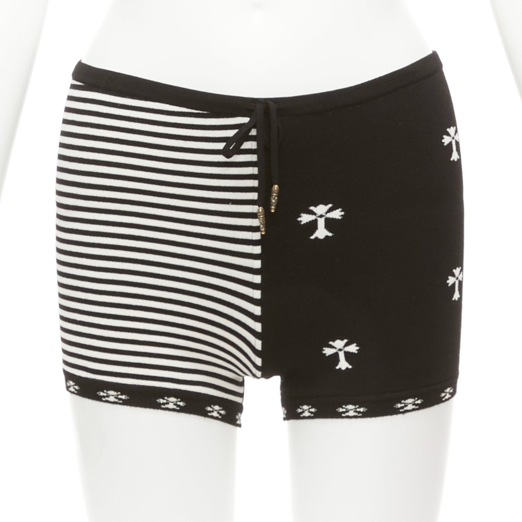 image of Chrome Hearts Black White Cross Silver Bell Knitted Boy Shorts Xs, Women's (Size 26)