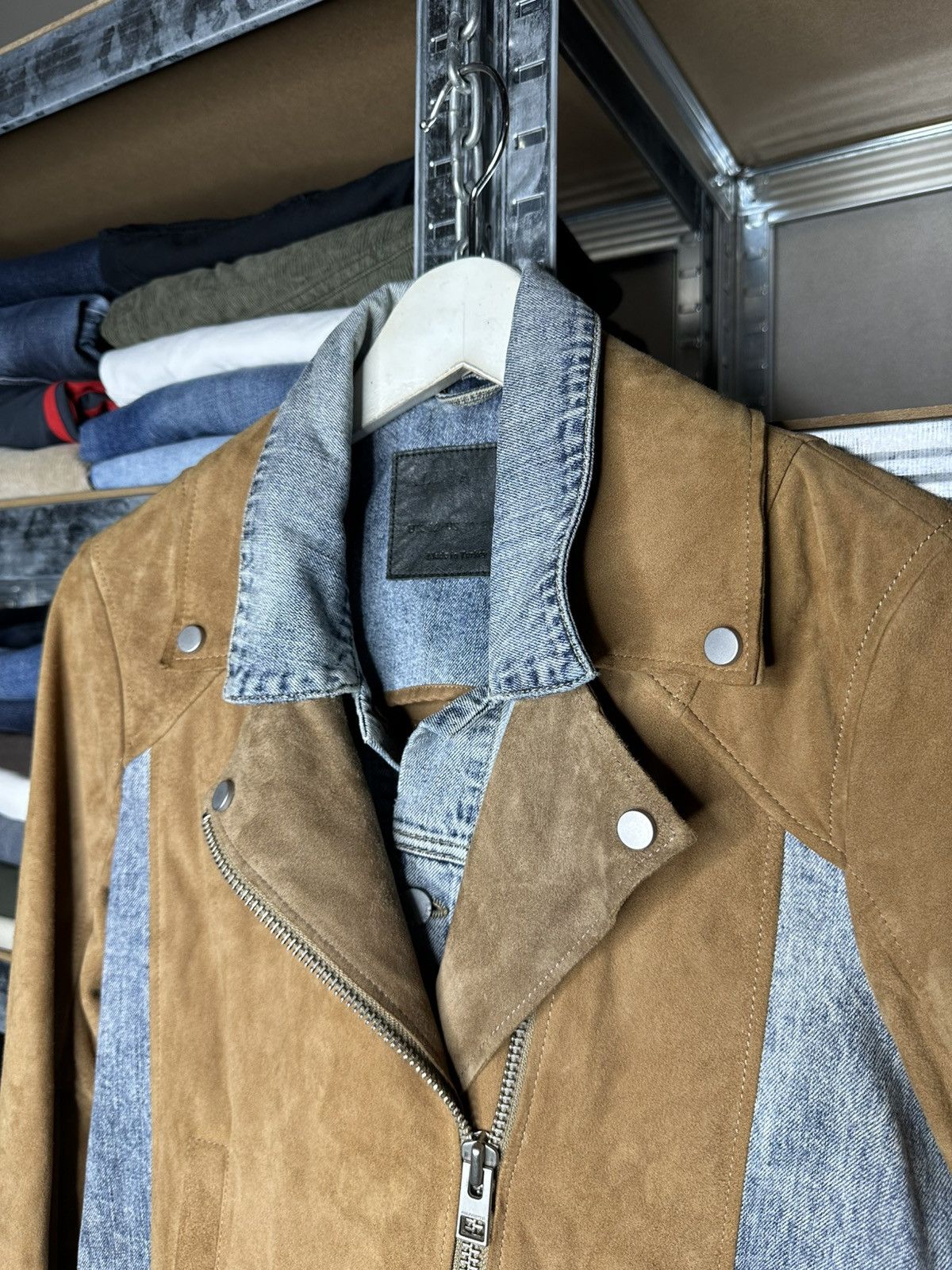 Allsaints AllSaints Suede Denim Biker Jacket Goat Leather Moto US 10 Size L / US 10 / IT 46 - 3 Thumbnail