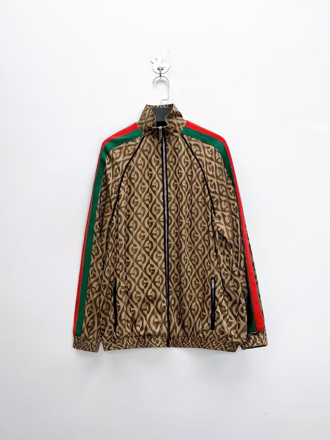 Gucci Gucci Diamond Print Zip Jacket with Red Green Stripes Size US M / EU 48-50 / 2 - 1 Thumbnail
