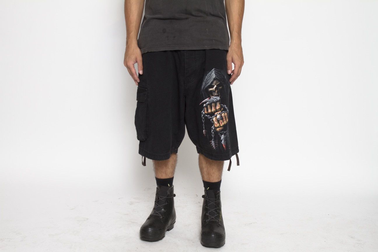 Vintage BLACK GRAPHIC GAME OVER CARGO SHORTS BY SPIRAL Size US 36 / EU 52 - 1 Thumbnail