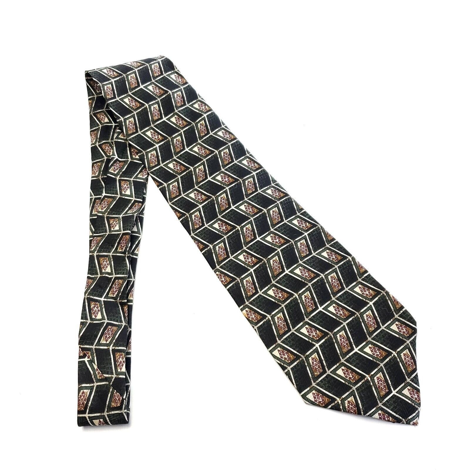 Van Heusen Van Heusen Green Geometric Print Short Wide Silk Tie Size ONE SIZE - 6 Thumbnail