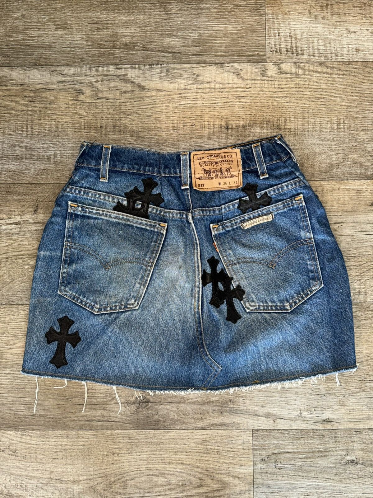 Chrome Hearts CHROME HEARTS TRIPLE CROSS BLUE JEAN SKIRT Size 29" - 2 Thumbnail