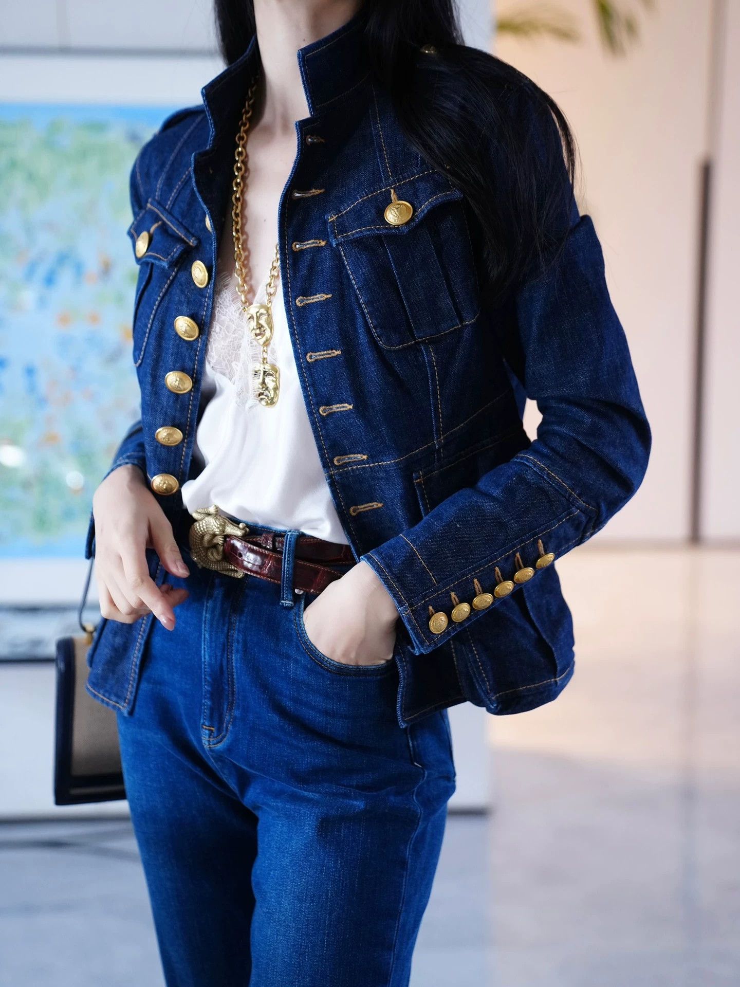 Dsquared2 Dsquared2 Stand-Collar Buttoned Denim Jacket (IT42/S-M) Size M / US 6-8 / IT 42-44 - 8 Thumbnail