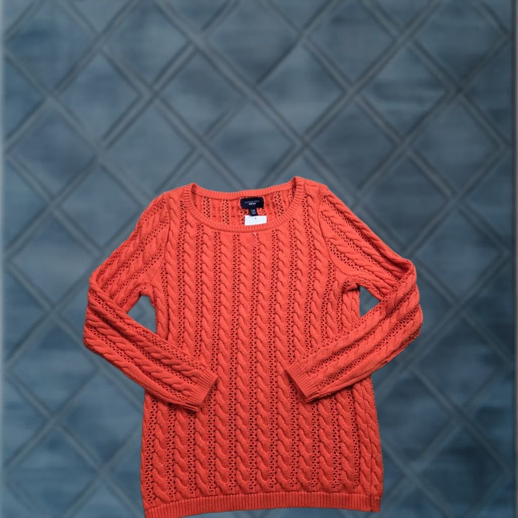 Lands' End Lands' End Drifter Sweater Womens Large Orange Cable Knit Long Sleeve Crew Neck Pullover Wool Cotton Nylon Knit Classic Lace Optional Size L / US 10 / IT 46 - 1 Thumbnail