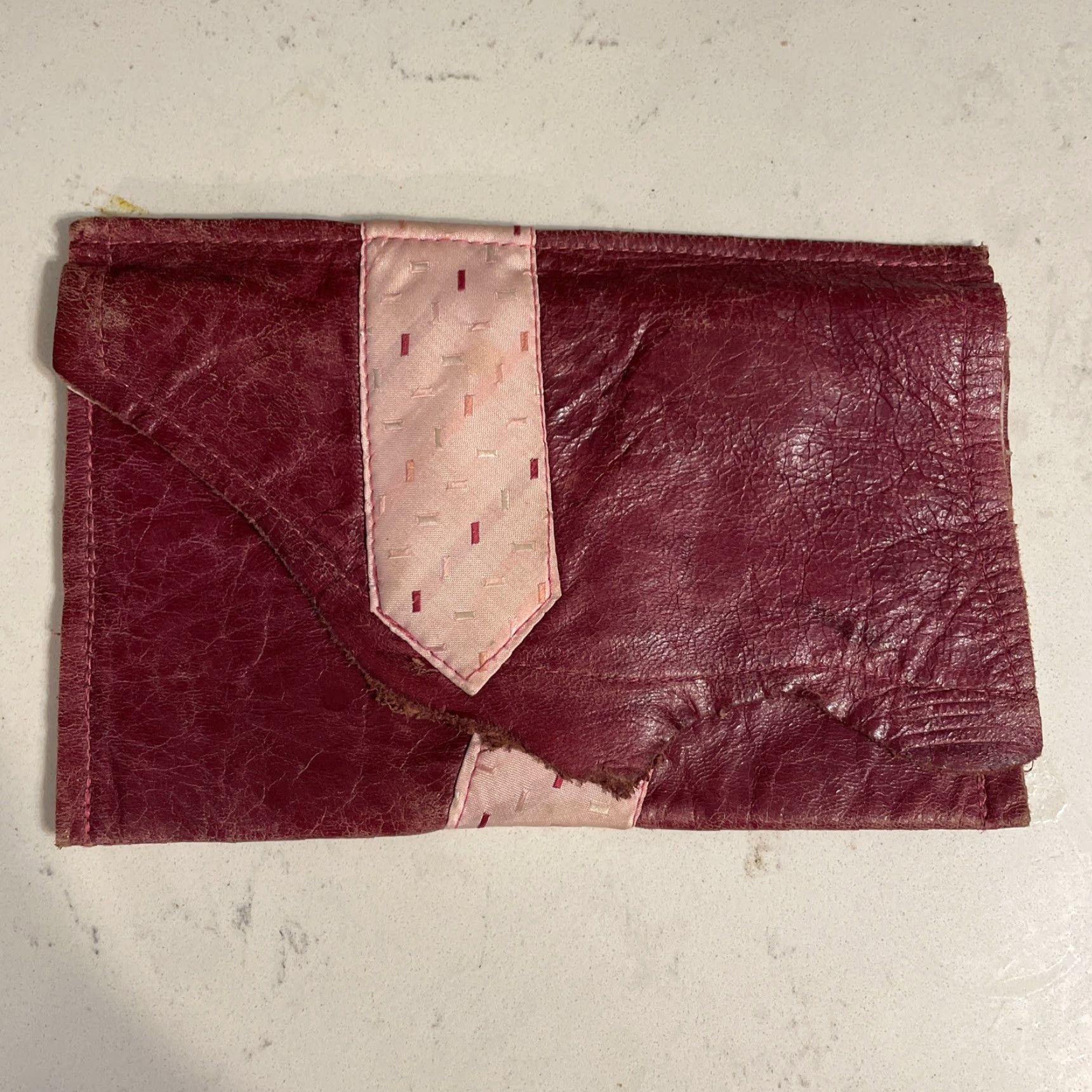 Vintage VINTAGE Handmade Leather Purple Pink Ribbon Clutch Pouch Cosmetic Bag Wallet Boho Stars Womens Purple Bag Zipper Clutch Womens Size ONE SIZE - 2 Thumbnail