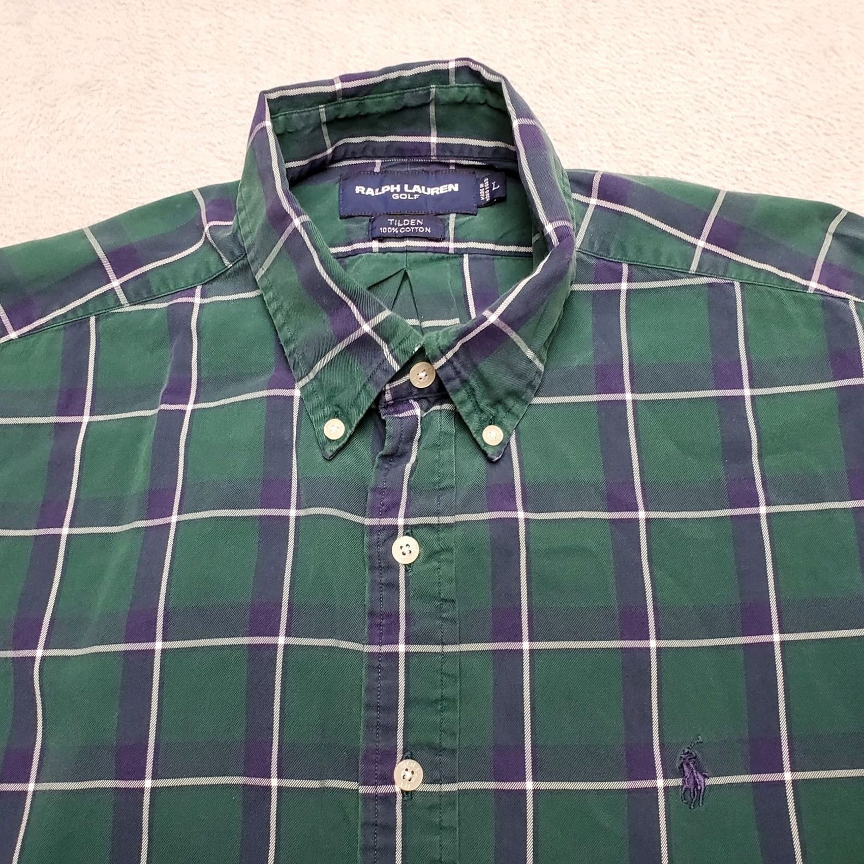 Ralph Lauren Ralph Lauren Tilden Golf Shirt Mens Large Blue Green Window Pane Check Twill Size US L / EU 52-54 / 3 - 2 Thumbnail