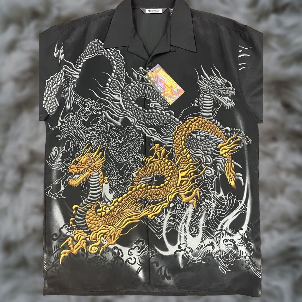 Vintage VINTAGE Million Guy Button-Down Shirt Black Dragon Y2K NWT Mens M Size US M / EU 48-50 / 2 - 1 Thumbnail