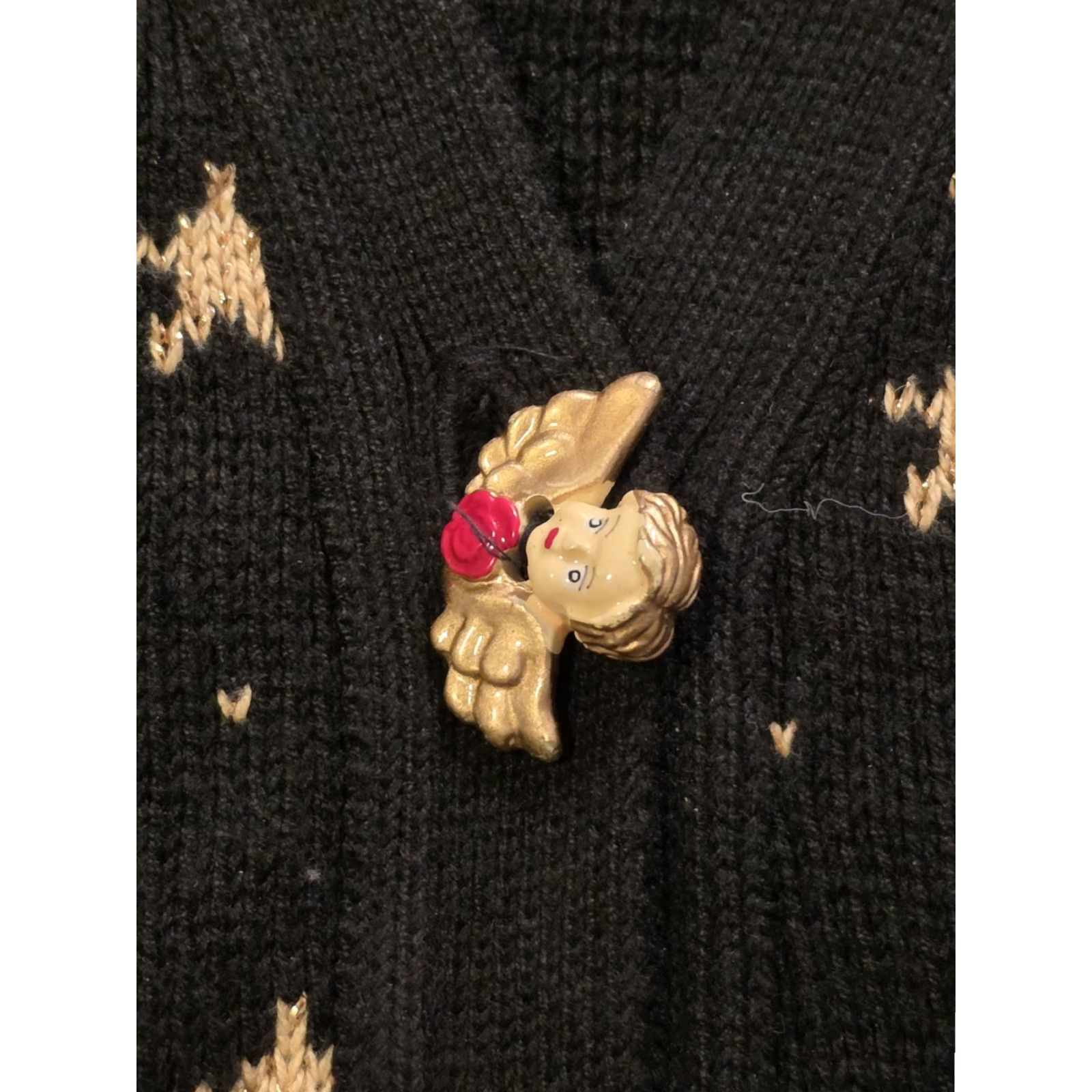 Loft VINTAGE Sweater Loft Knit Cardigan Vest Womens M Black Sleeveless V-Neck Embroidered Button Christmas 90s Religion Casual Party/Cocktail Size M / US 6-8 / IT 42-44 - 5 Thumbnail