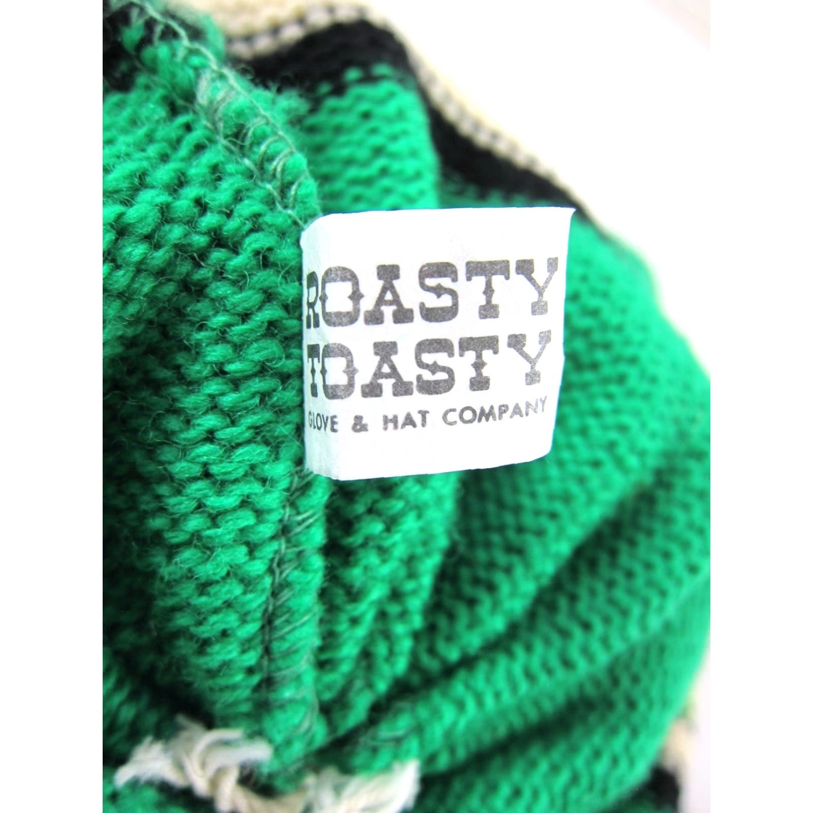Vintage VINTAGE Roasty Toasty 100% Wool Green Black Ivory Stripe Beanie Hat OS Unisex Adults Wool Beanie 80s 90s Holiday Winter Mens Womens Size ONE SIZE - 3 Thumbnail