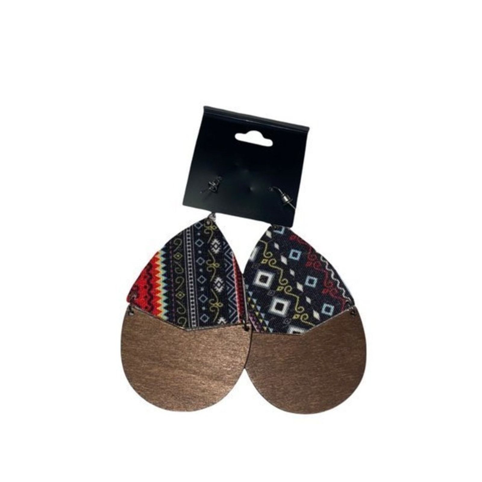 Other NWT Wooden Fabric Covered Boho Aztec Dangle Earrings Black Size ONE SIZE - 4 Thumbnail