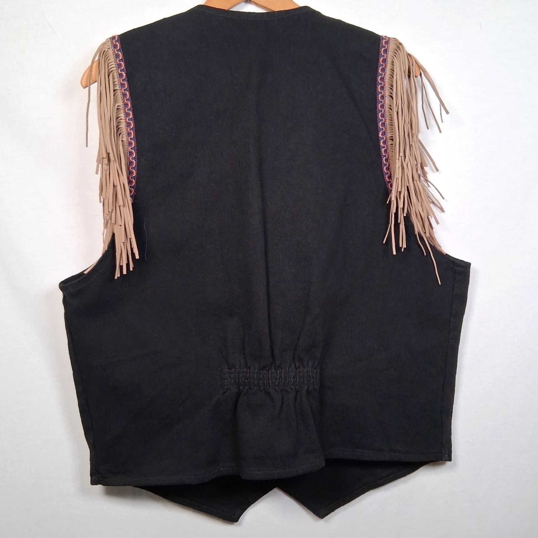 Vintage VINTAGE Wanted by Beads Beautiful Western Vest Women XL Fringed Black Denim USA Made Ranchwear Cowgirl Fringe Vest Women's XL Black Size XL / US 12-14 / IT 48-50 - 3 Thumbnail