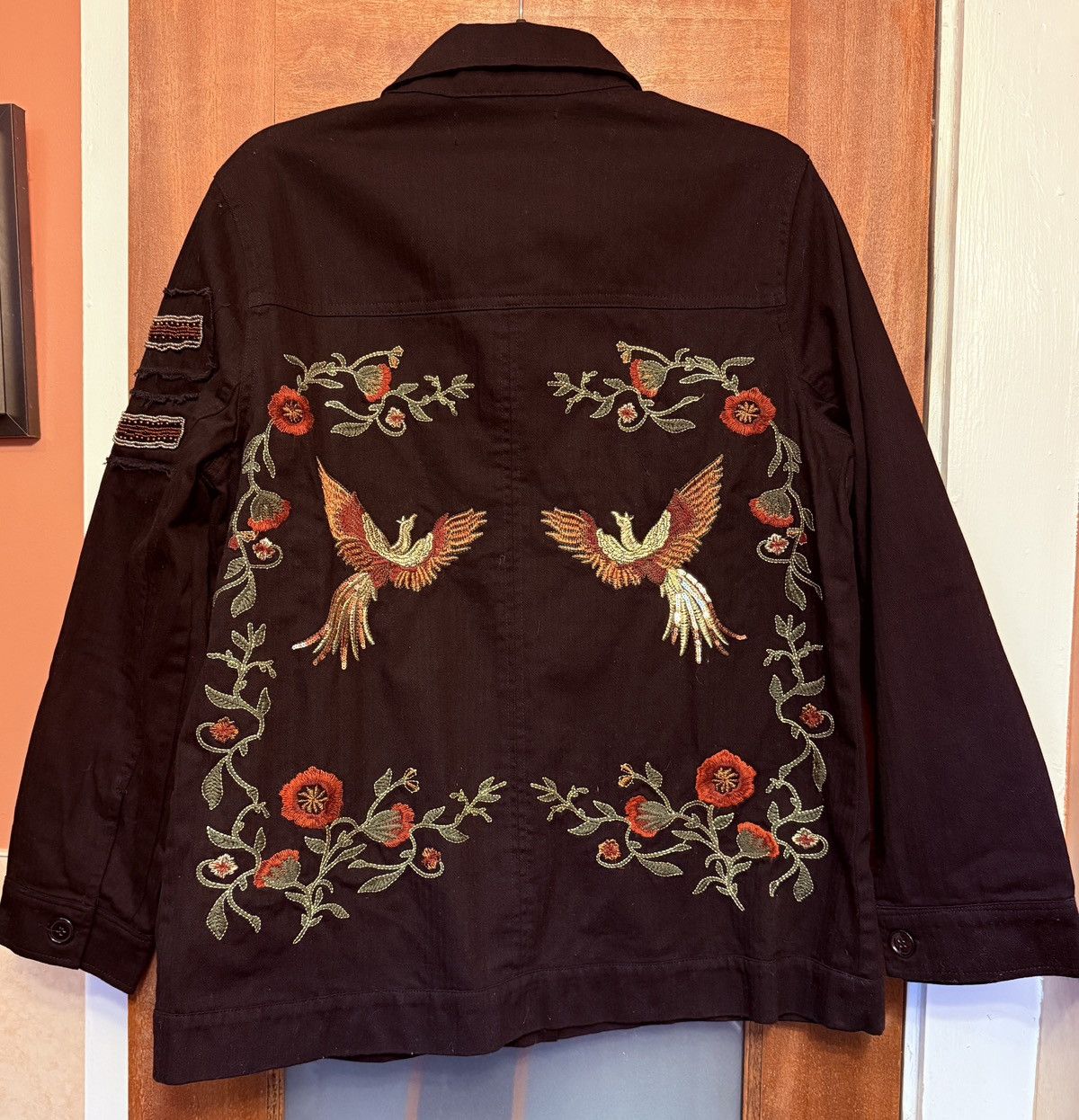 Other Colleen Lopez Black Beaded Embroidered Military Denim Jacket Size M / US 6-8 / IT 42-44 - 7 Thumbnail
