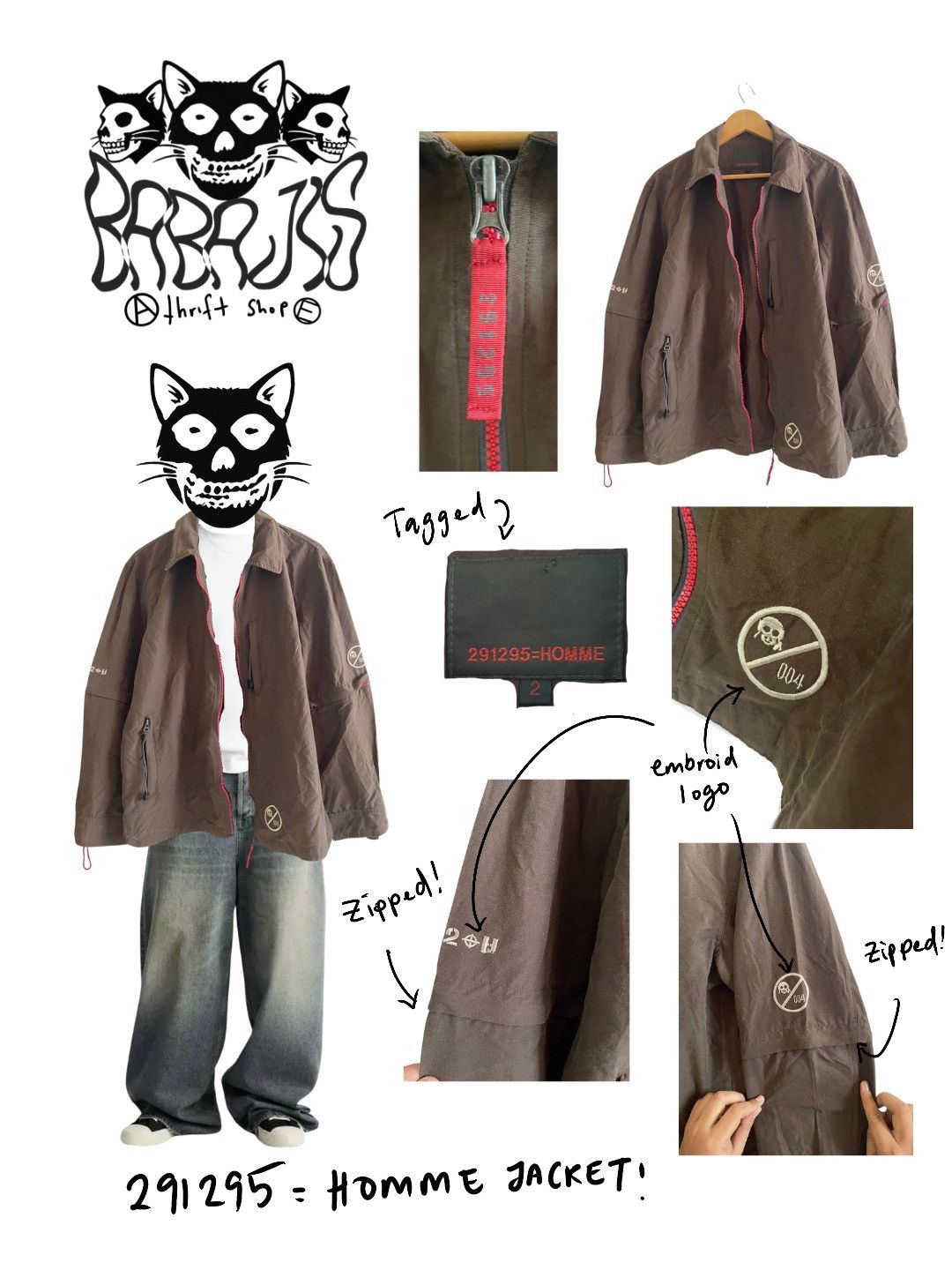 291295=Homme 291295 Homme Adjustable Zip Sleeve Jacket – Gorpcore Size US M / EU 48-50 / 2 - 1 Thumbnail