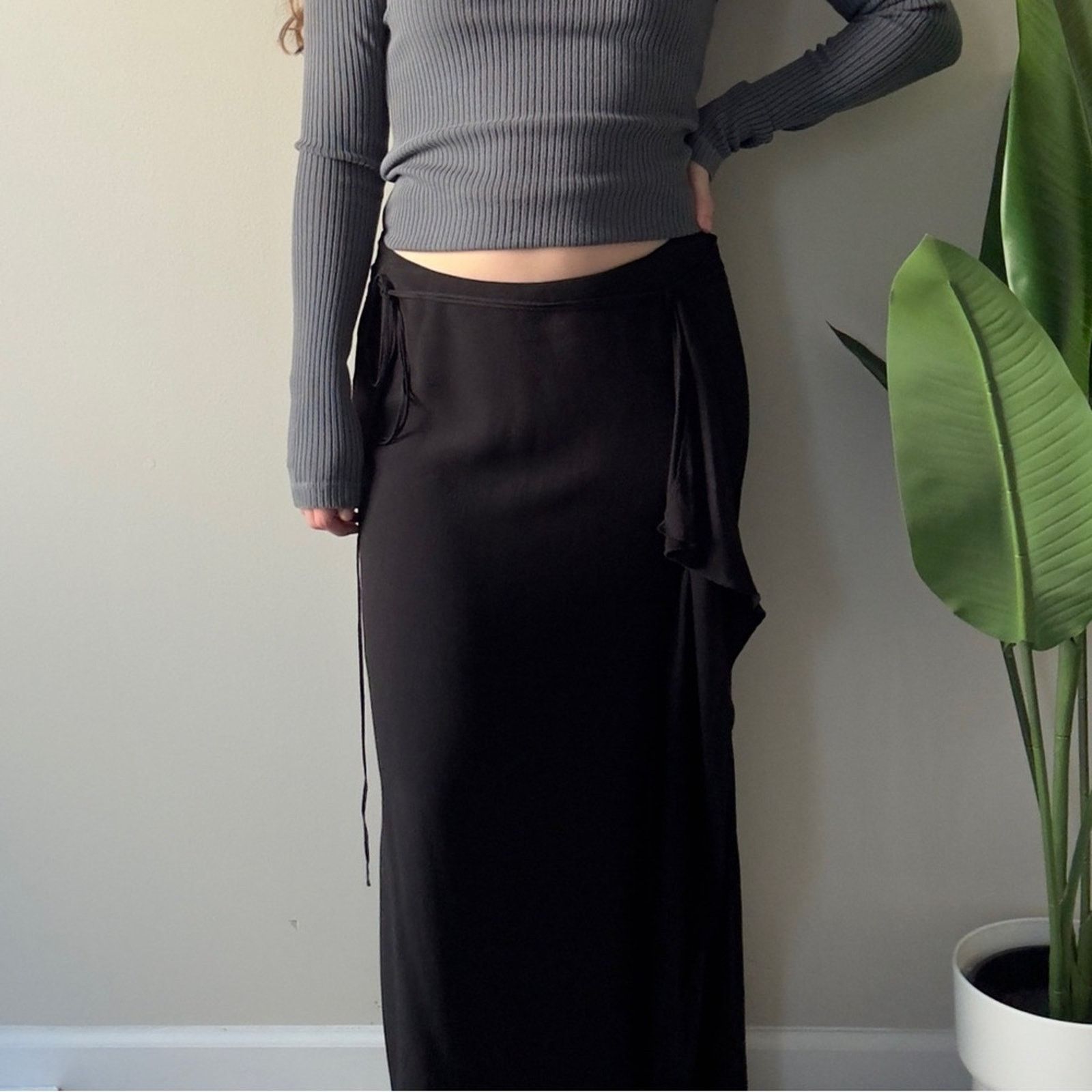 Other J. Jill Black Maxi Skirt ruffle side tie strings waist zip 8 Size 30" / US 8 / IT 44 - 1 Thumbnail