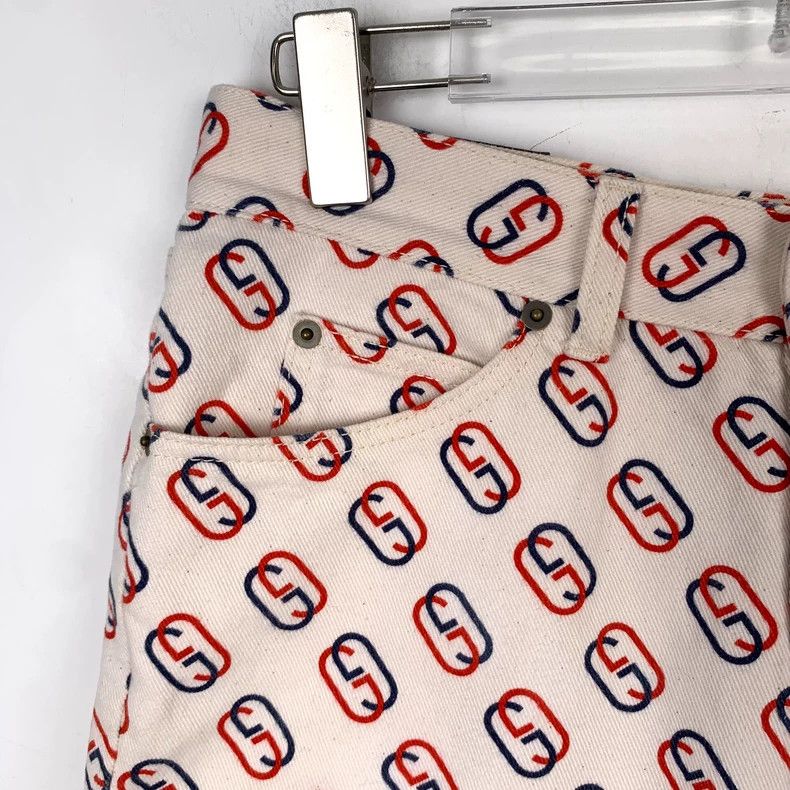 Gucci Gucci White double G full-print denim shorts 2502-Nextarrow Size 32" / US 10 / IT 46 - 3 Thumbnail