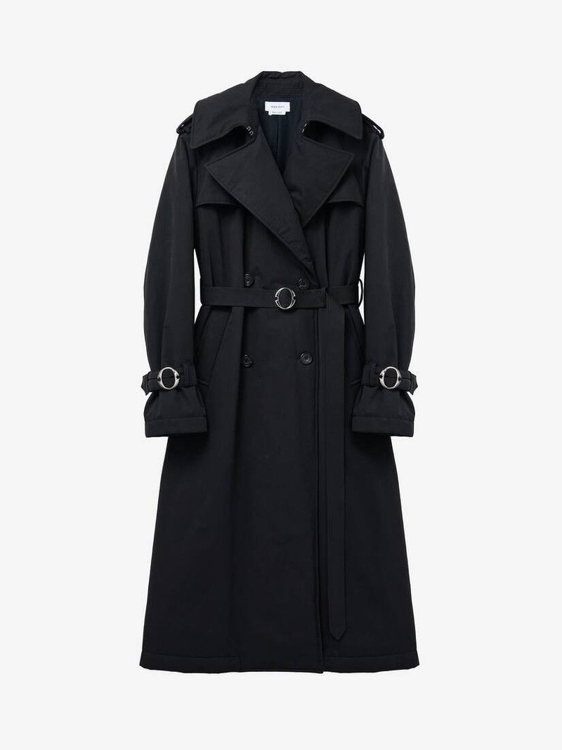 Alexander McQueen o1srvl11e0326 Double-Breasted Trench Coat in Black Size M / US 6-8 / IT 42-44 - 1 Thumbnail