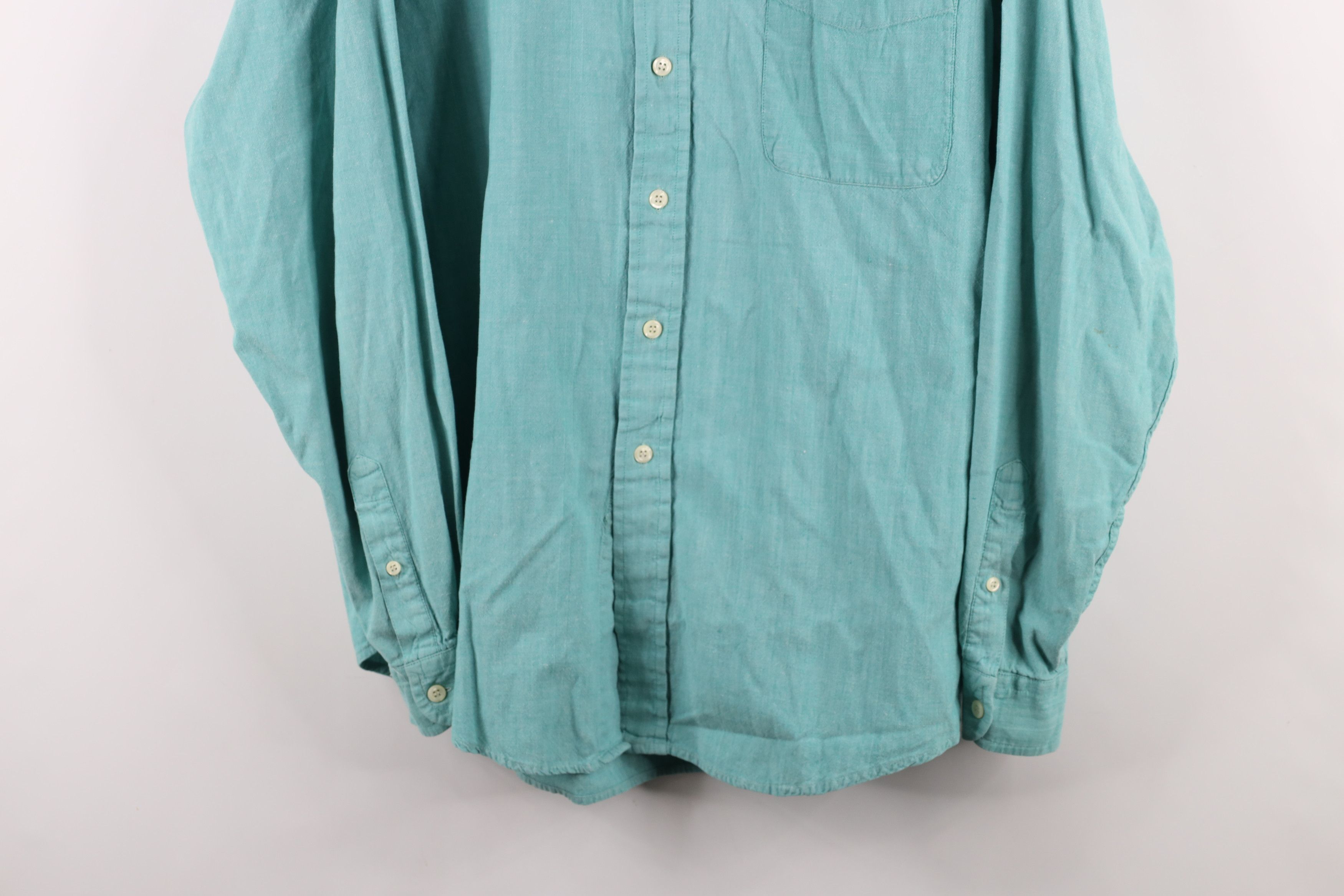 J.Crew × Vintage Vintage 90s J Crew Chambray Button Down Shirt Green Cotton Size US XL / EU 56 / 4 - 3 Thumbnail