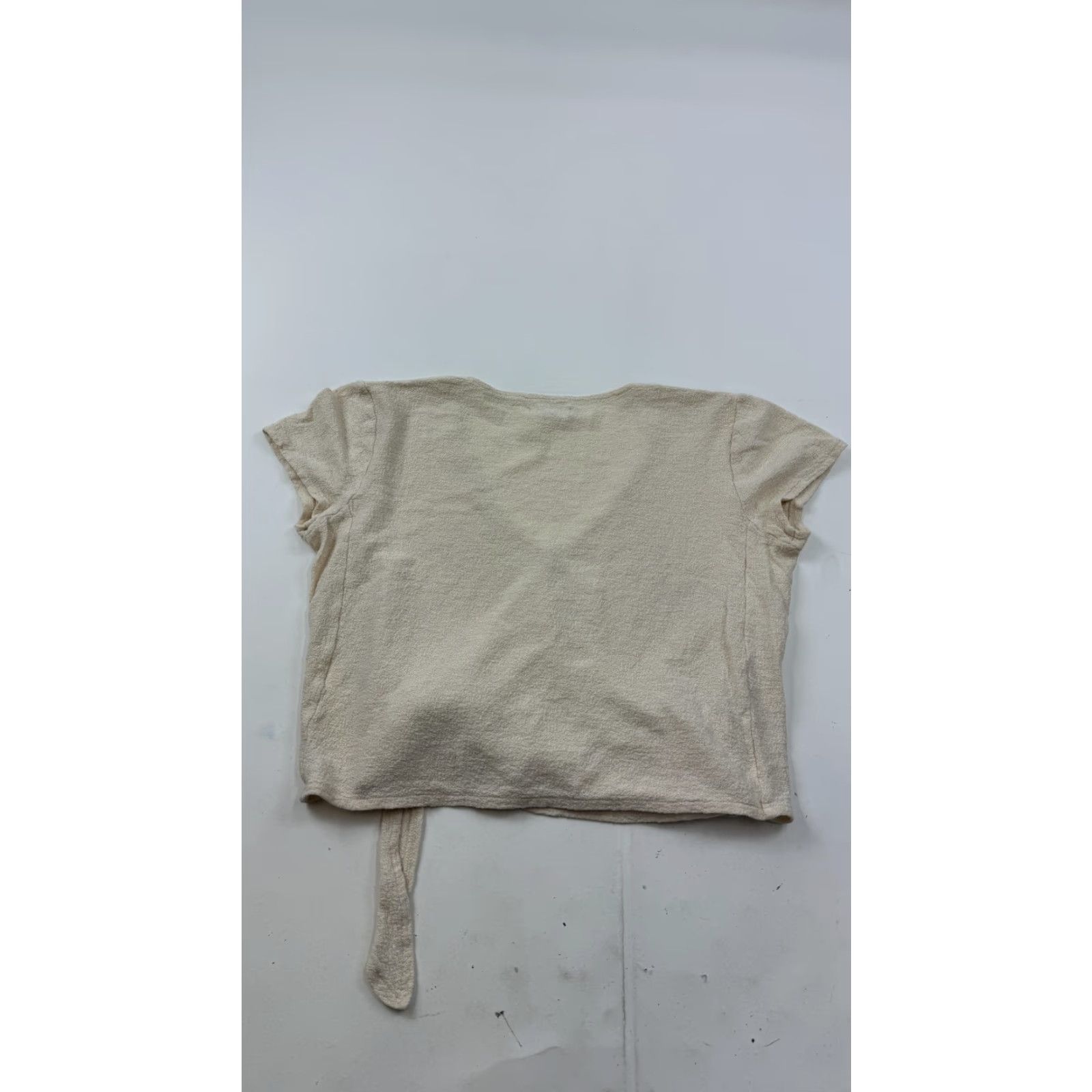 Madewell Madewell Shirt Womens Medium Beige Textured 100% Cotton Tie Front Wrap Crop Top Size M / US 6-8 / IT 42-44 - 5 Thumbnail