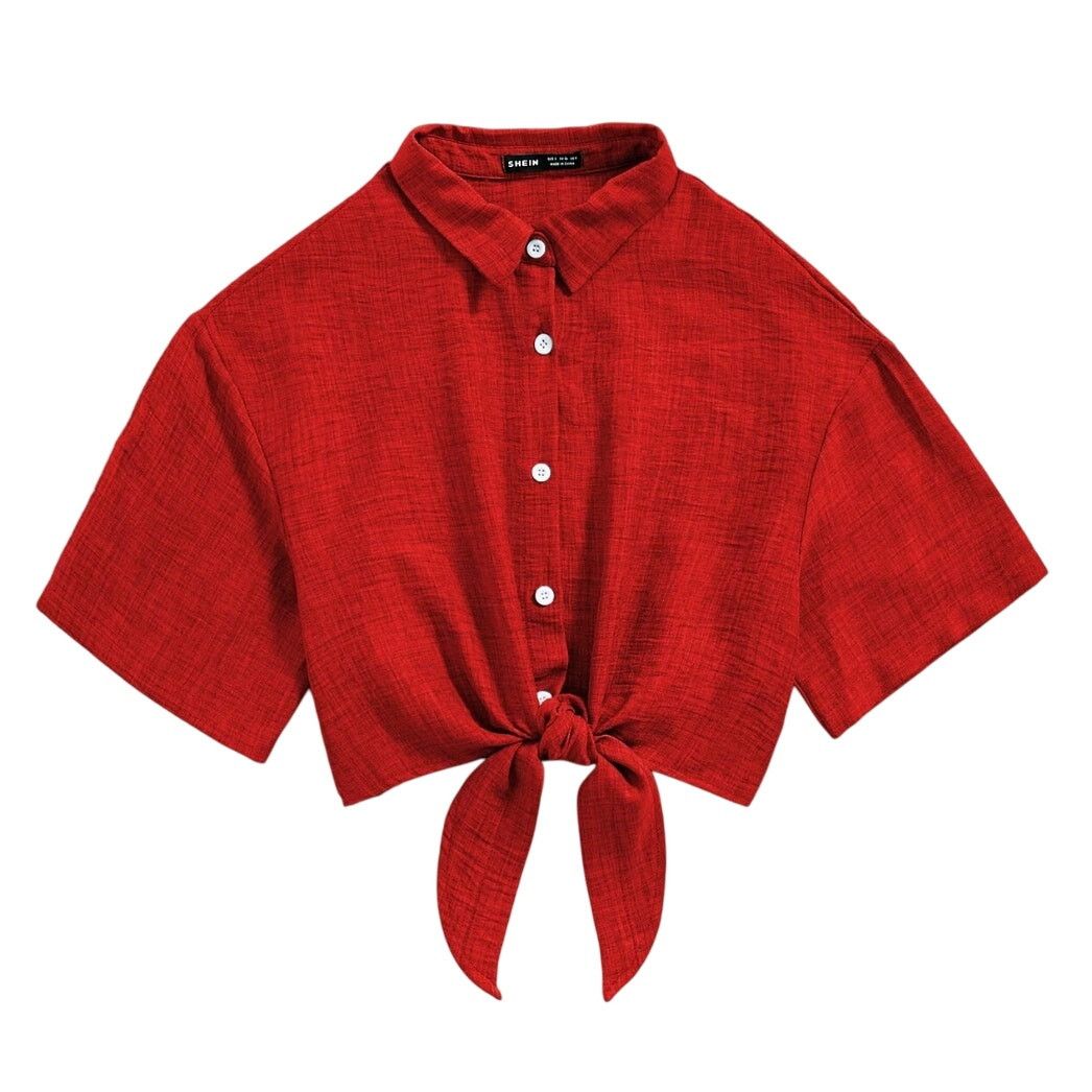 Shein Tie Front Cropped Shirt in Red, Size M Size M / US 6-8 / IT 42-44 - 1 Thumbnail