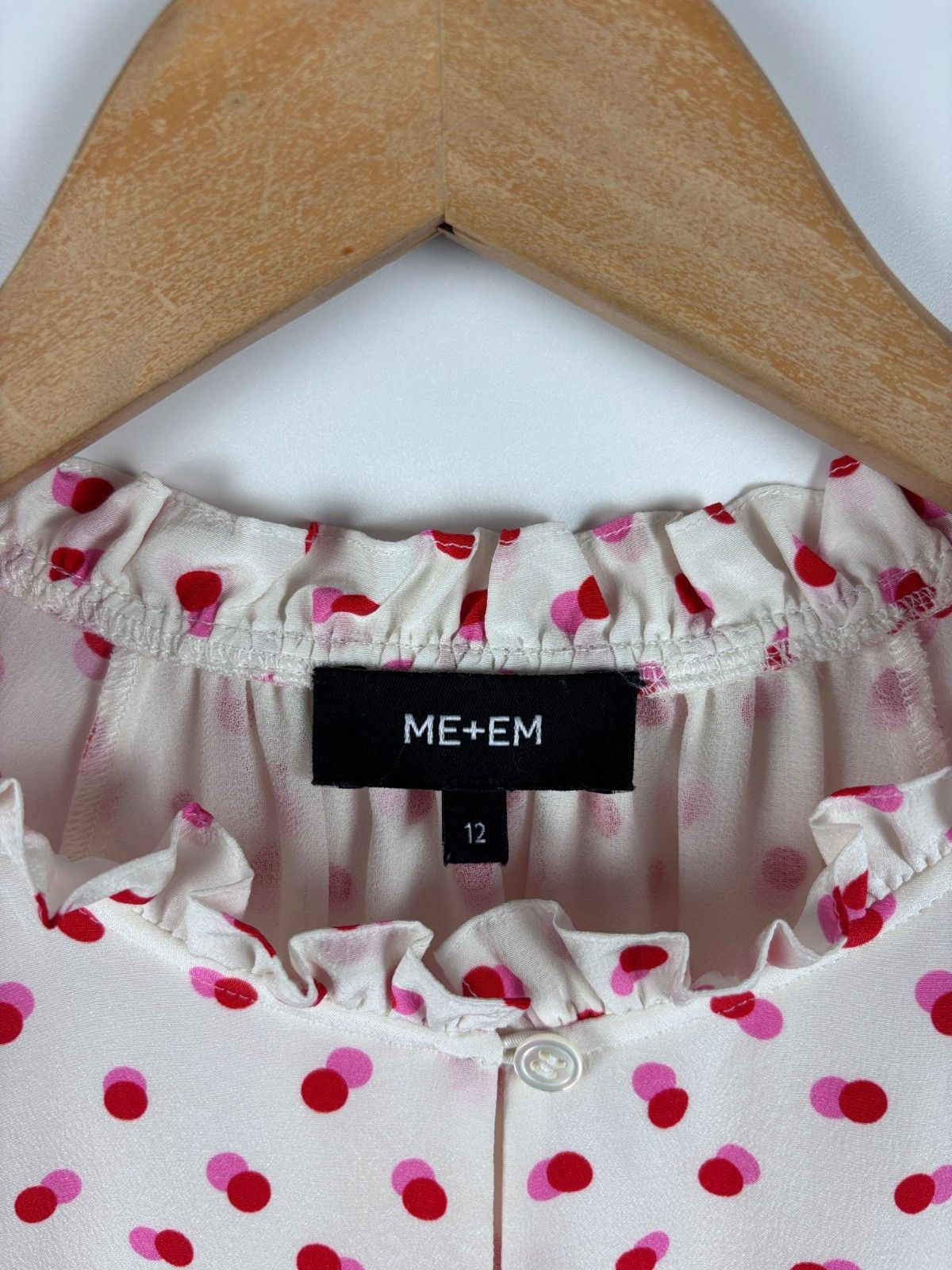 ME+EM ME+EM Silk Blouse Long Sleeve Polka Dot White Pink Size US 8 Size M / US 6-8 / IT 42-44 - 7 Thumbnail