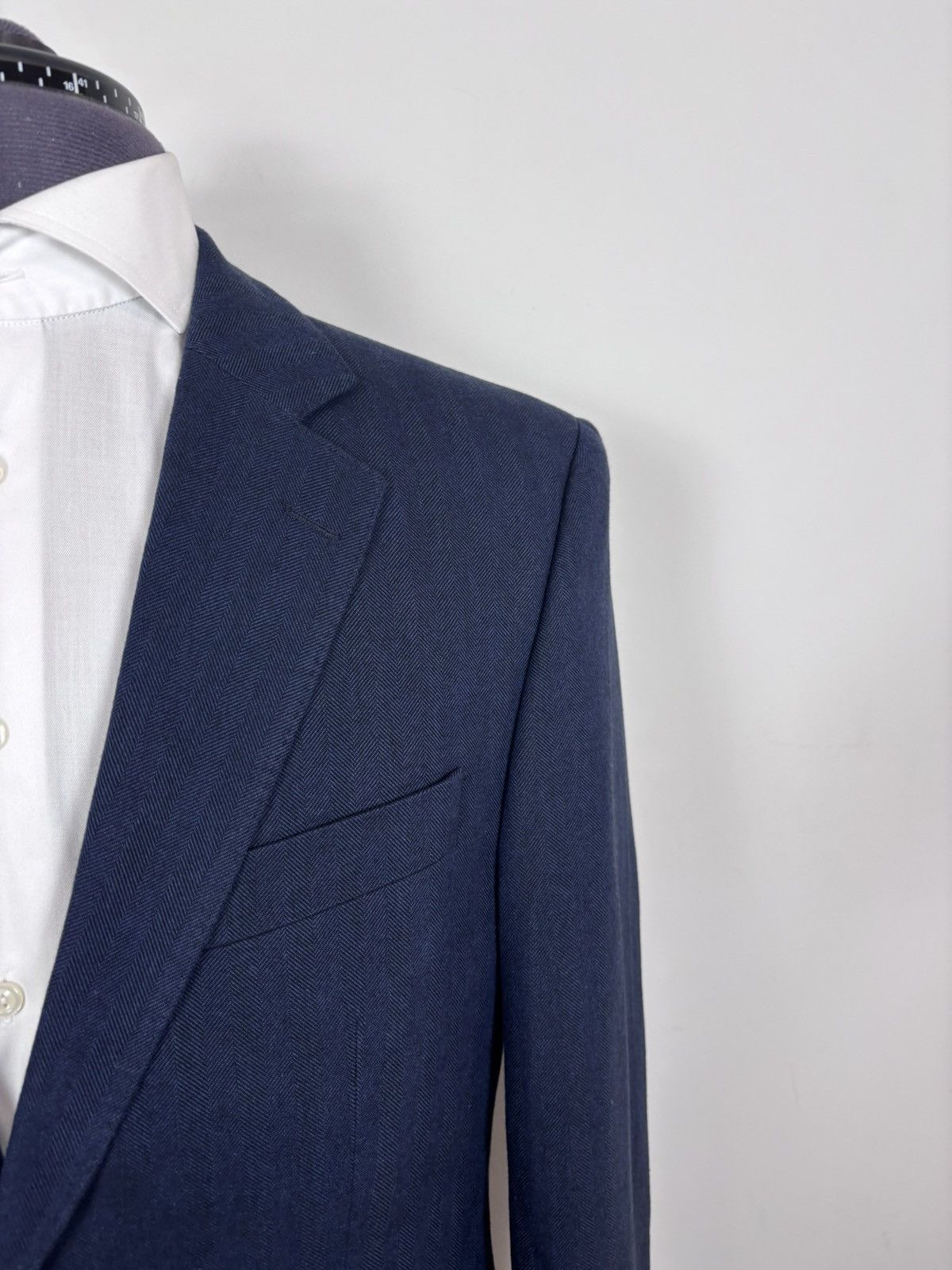SCABAL Scabal Men’s Herringbone Navy Blue Cotton Blazer Jacket Size 40R - 3 Thumbnail