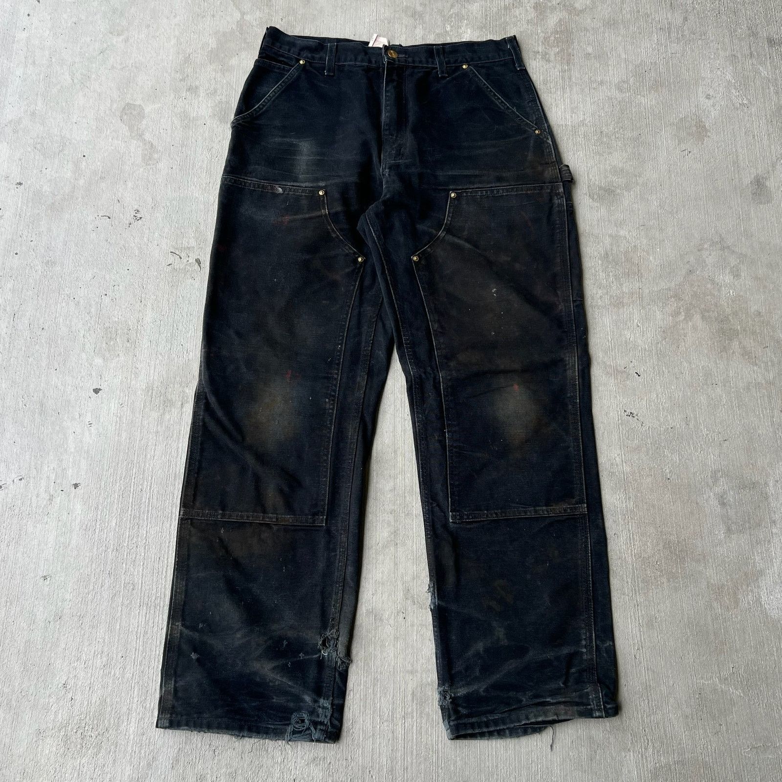 Carhartt × Vintage Carhartt faded black double knee work wear carpenter pants Size US 31 - 1 Thumbnail