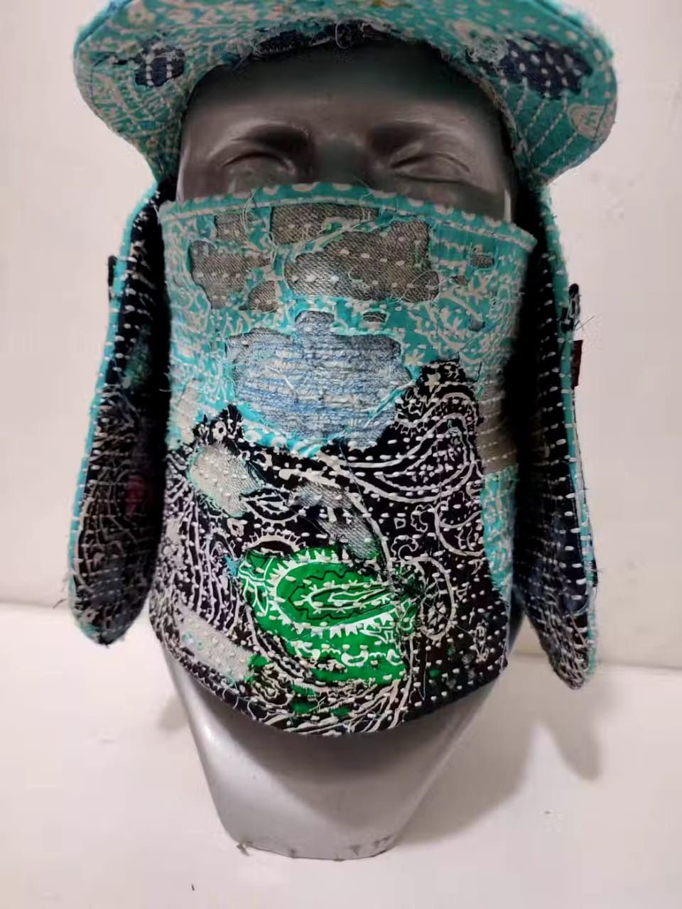 Handmade Custom Made Distressed Patchwork Trapper Ninja Hats Boro Size ONE SIZE - 2 Thumbnail