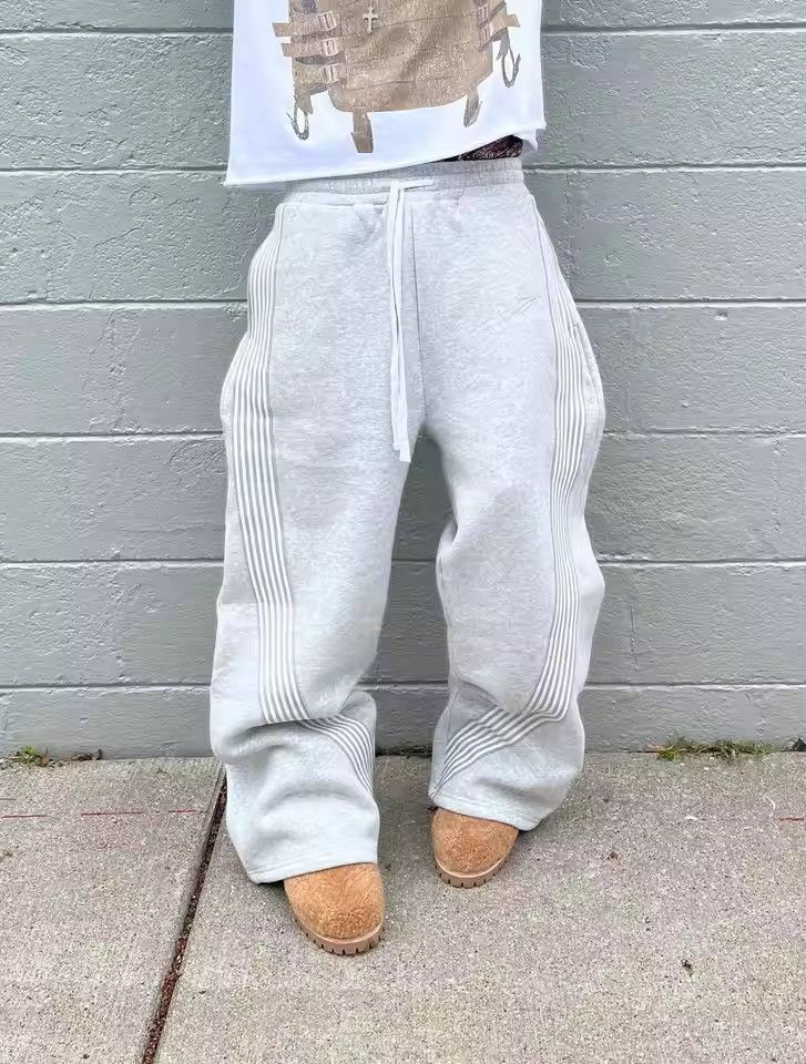 Japanese Brand Wide-Leg Striped Sweatpants - Baggy Streetwear Lounge Pants Size US 31 - 1 Thumbnail