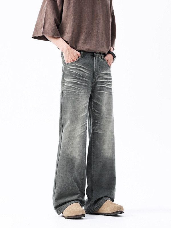 Vintage Men's high street whiskering washed distressed loose jeans Size US 32 / EU 48 - 3 Thumbnail