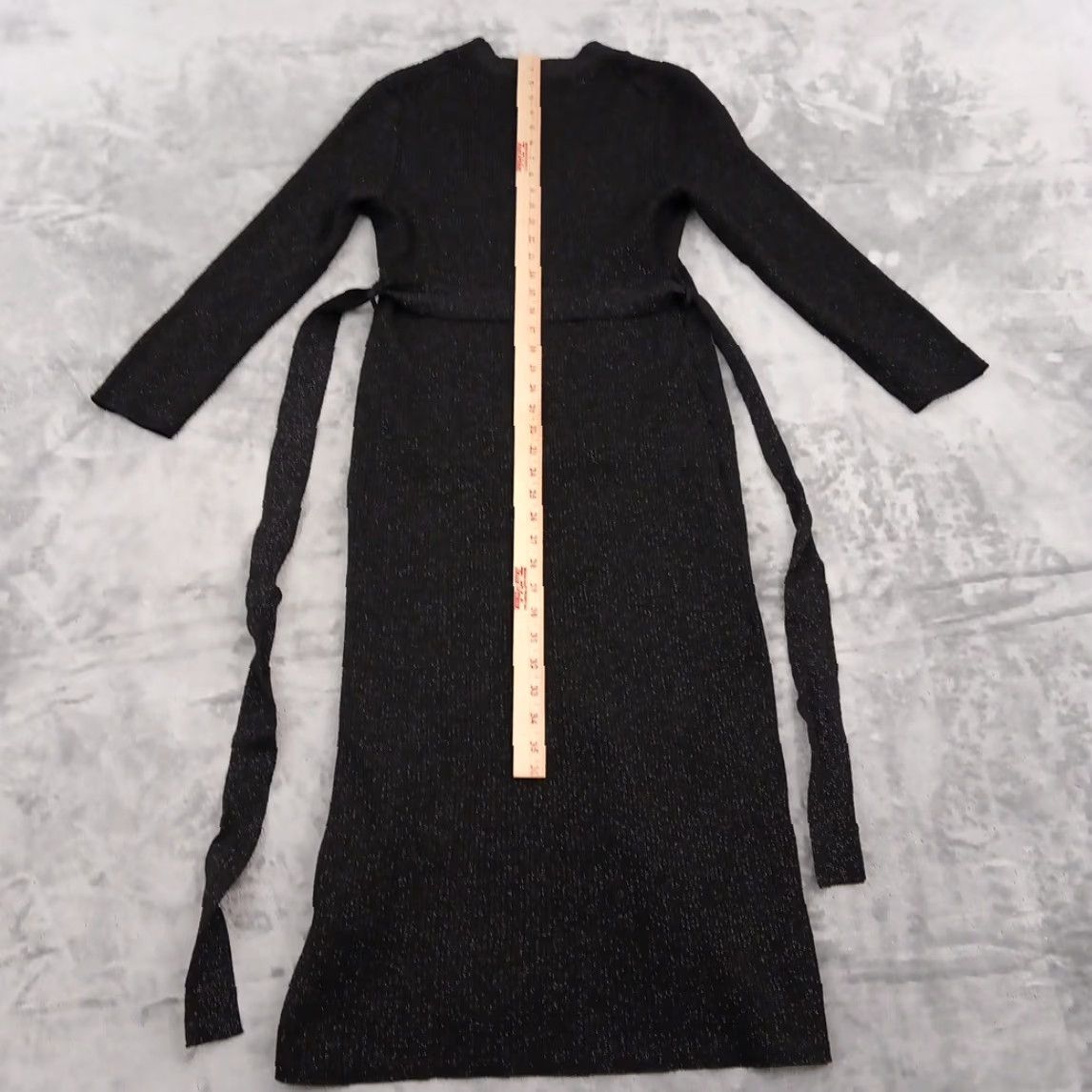 DKNY DKNY Sweater Dress Large Black Silver Glitter Long Pullover Belted Size L / US 10 / IT 46 - 6 Thumbnail