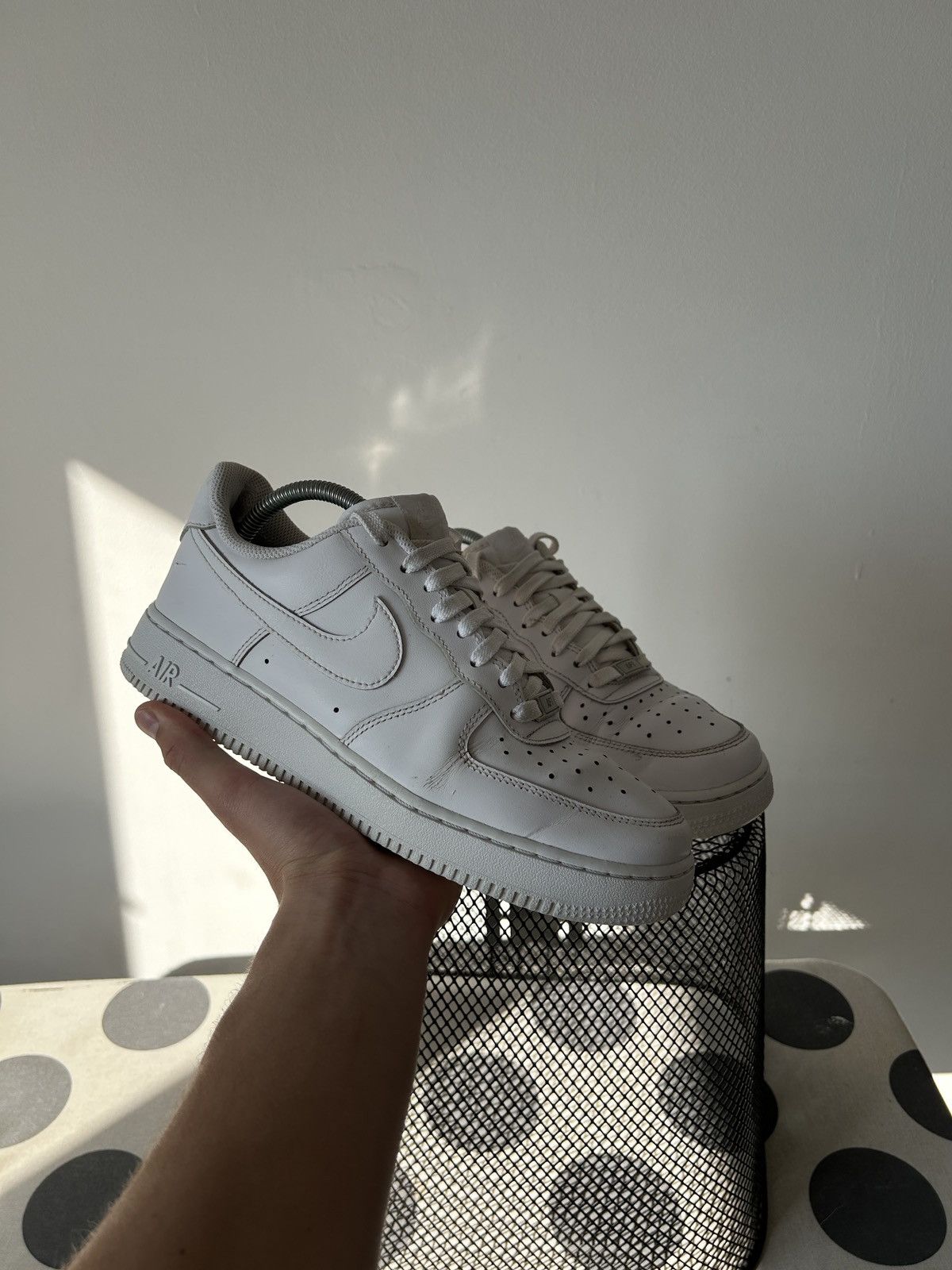 Nike Air Force 1 White Shoes Sneakers Size 8 Drill Swoosh, Men's