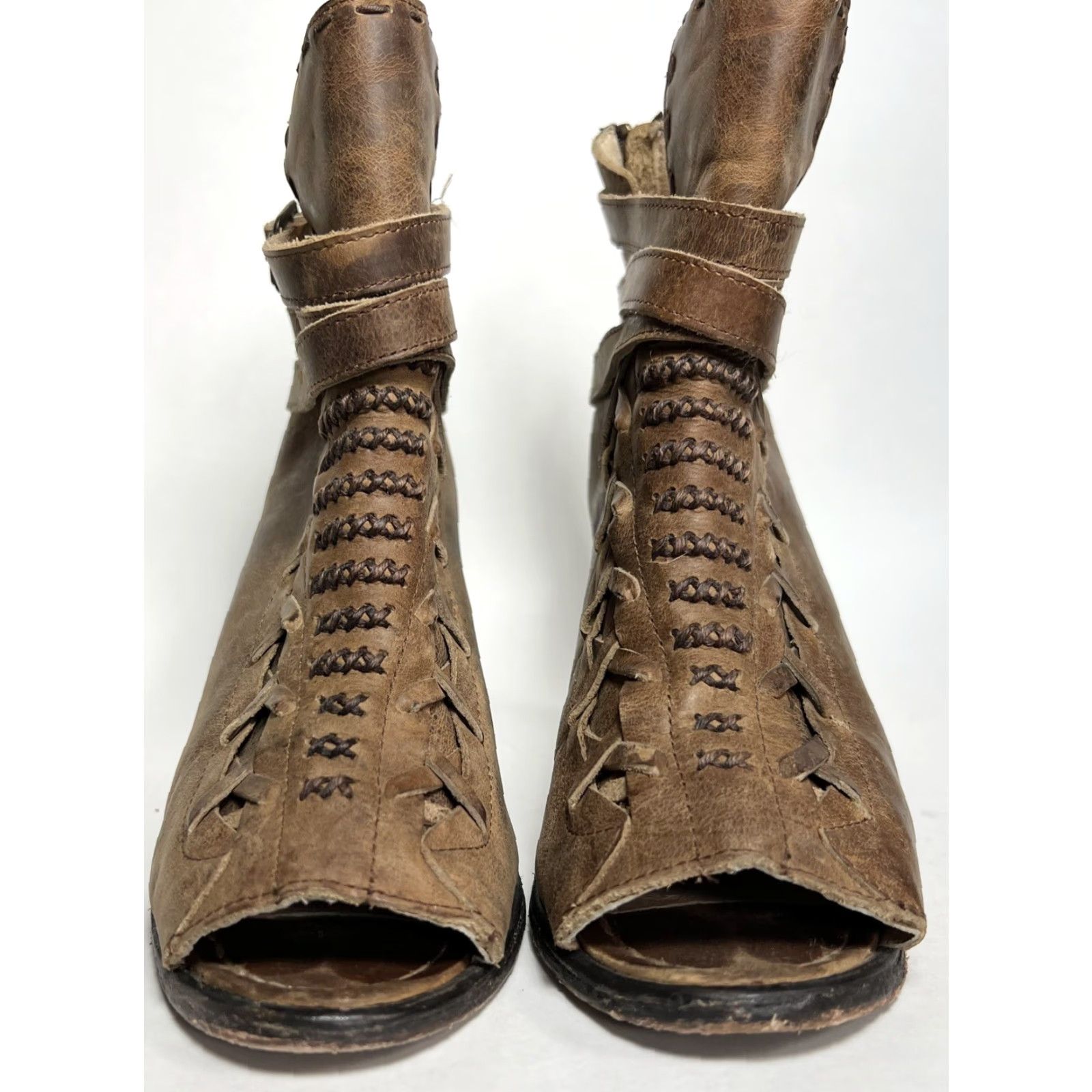 FREEBIRD VINTAGE Freebird By Steven Eagle Booties Peep Toe Leather Boots Brown Size 7 Womens Shoes Eagle Theme Size US 7 / IT 37 - 5 Thumbnail
