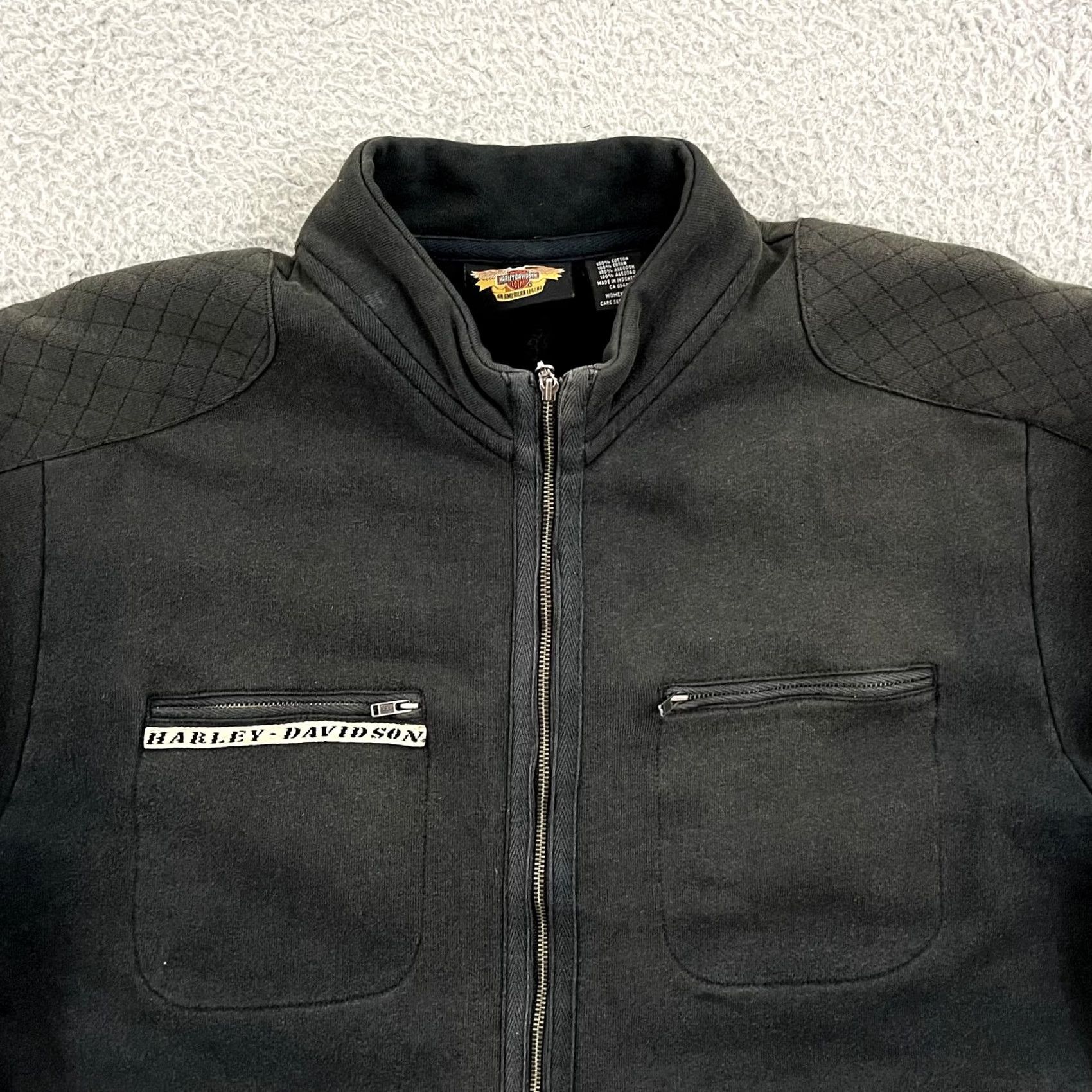 Harley Davidson VINTAGE Harley-Davidson Sweatshirt Womens Large Black Faded 90s Zip Biker Riding Ladies Large Zip Sweatshirt Black Size L / US 10 / IT 46 - 3 Thumbnail