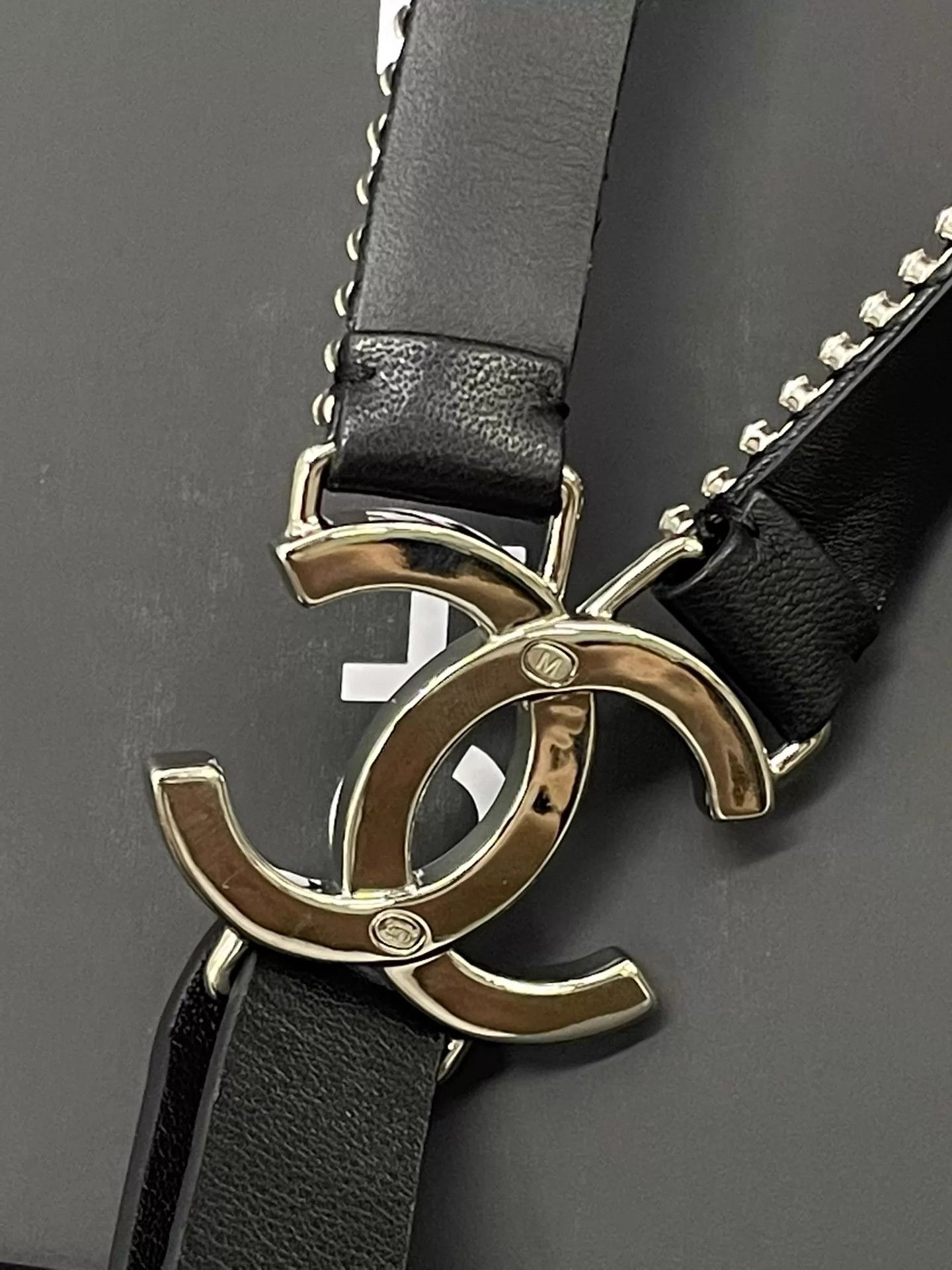 Chanel Chanel Black Crystal Logo Leather Suspenders Size ONE SIZE - 6 Thumbnail