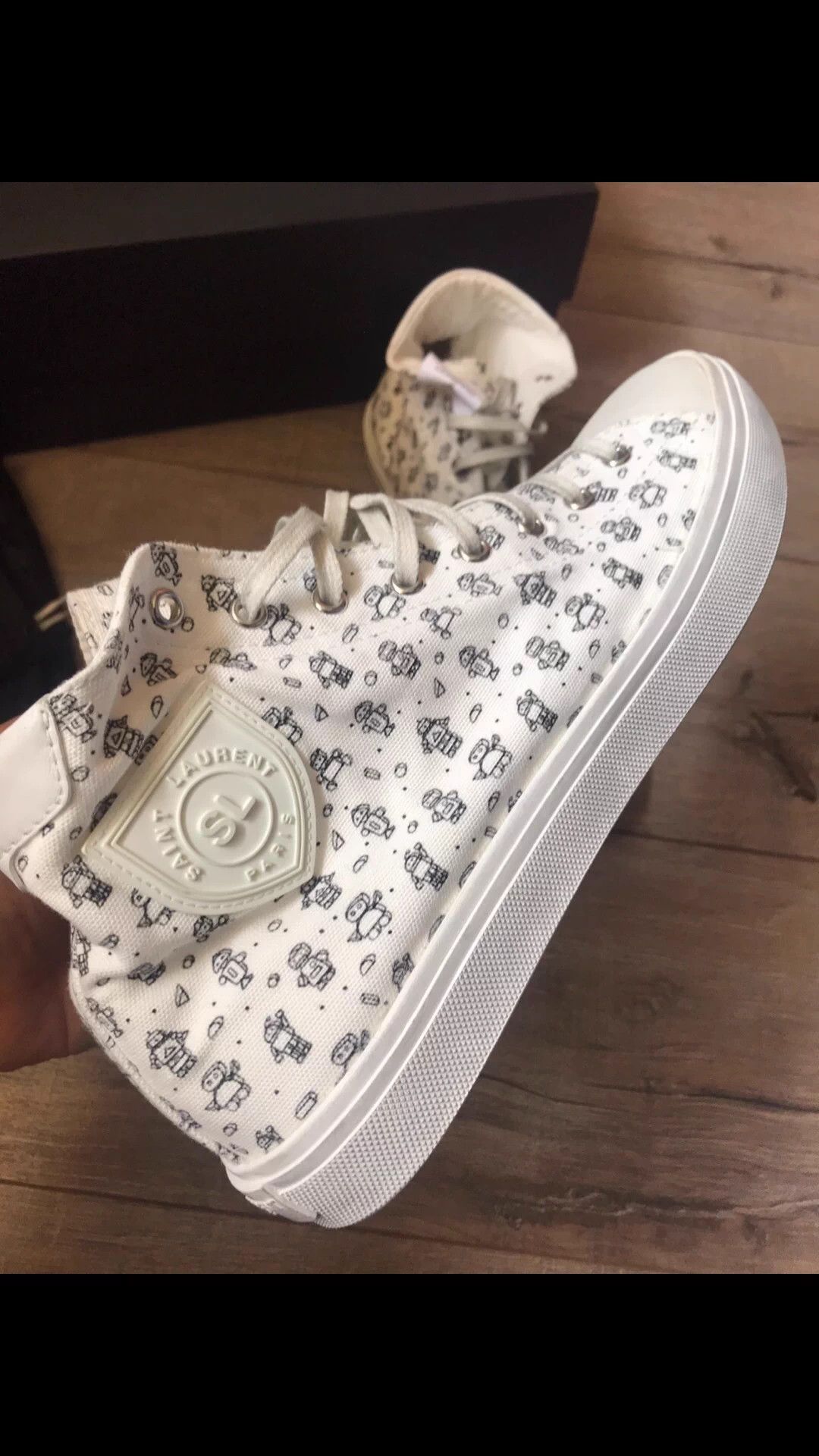 Saint Laurent Paris SLP high-top canvas leather sneakers 42.5 EU Robot Size US 9.5 / EU 42-43 - 4 Thumbnail