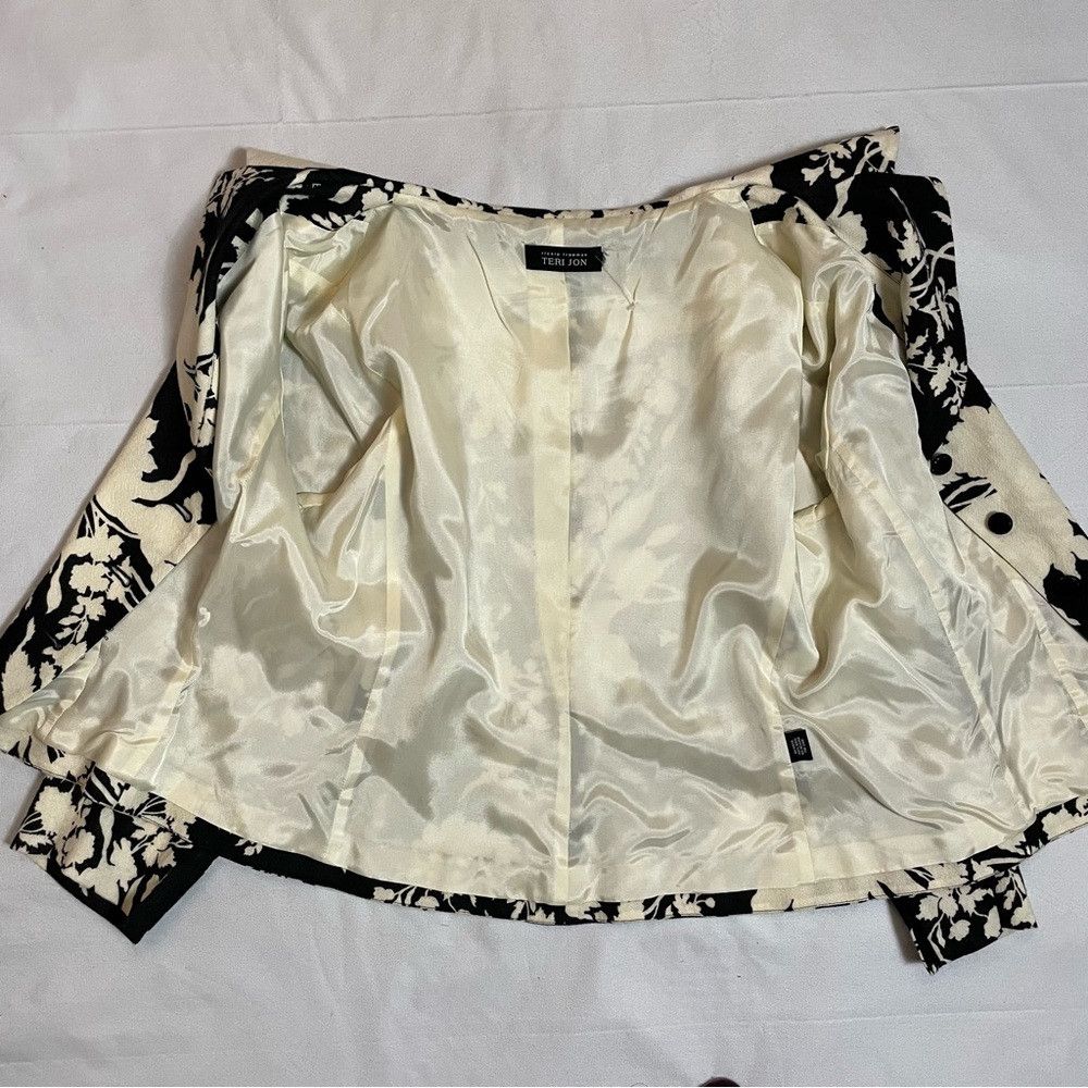 Other New Teri Jon By Rickie Freeman Wool Black White Floral Jack Size L / US 10 / IT 46 - 9 Thumbnail