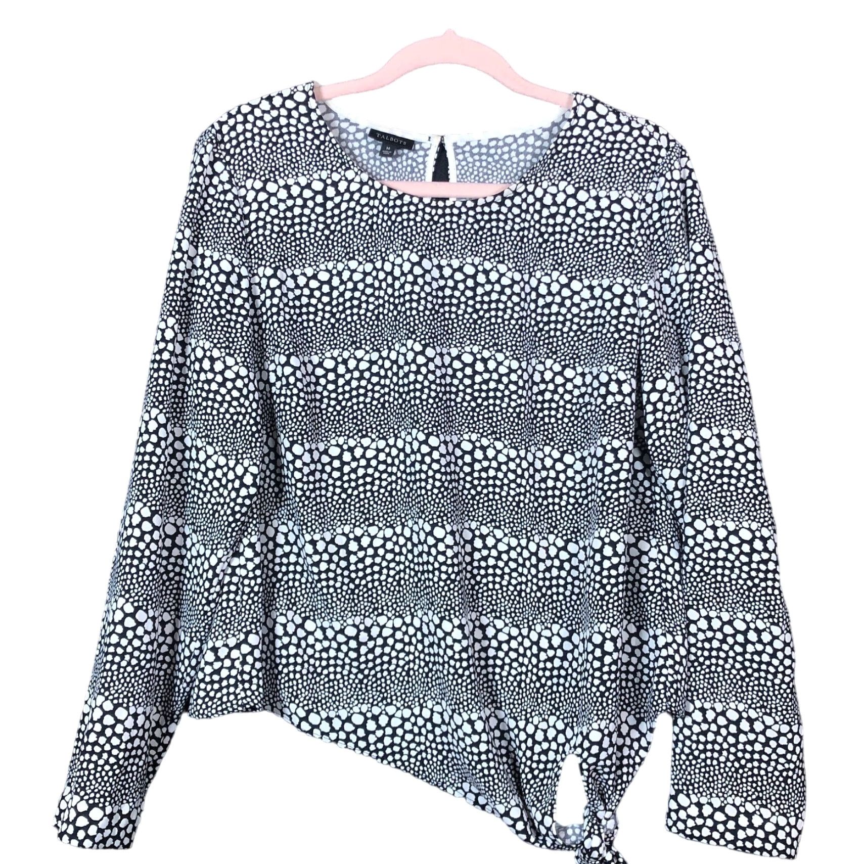 Talbots VINTAGE Talbots Blouse Animal Print Long Sleeve Side Tie M Women Black Cream Size M / US 6-8 / IT 42-44 - 2 Thumbnail
