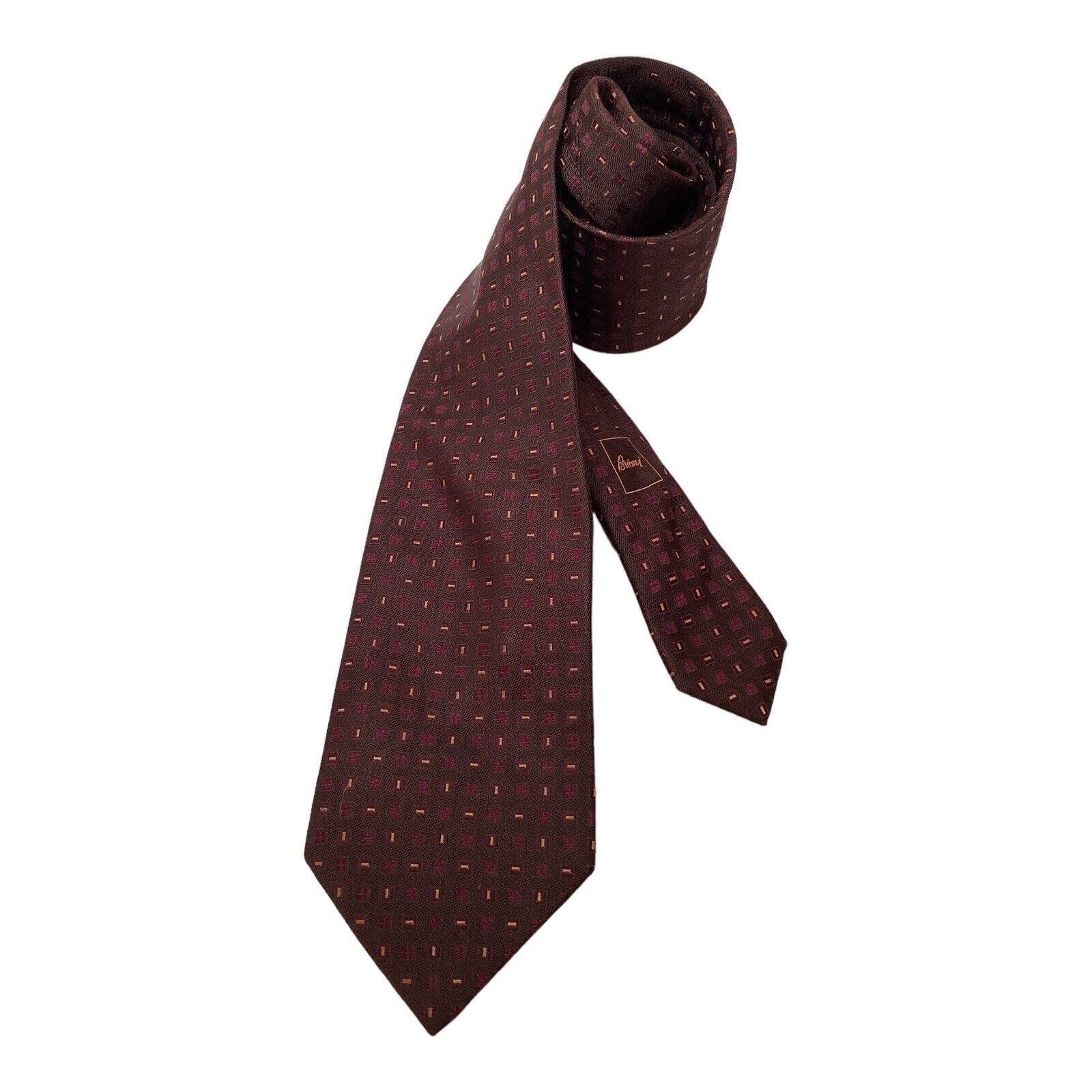 Brioni BRIONI Brown Geometric Luxury Silk Tie Hand Made In Italy W: Size ONE SIZE - 1 Thumbnail