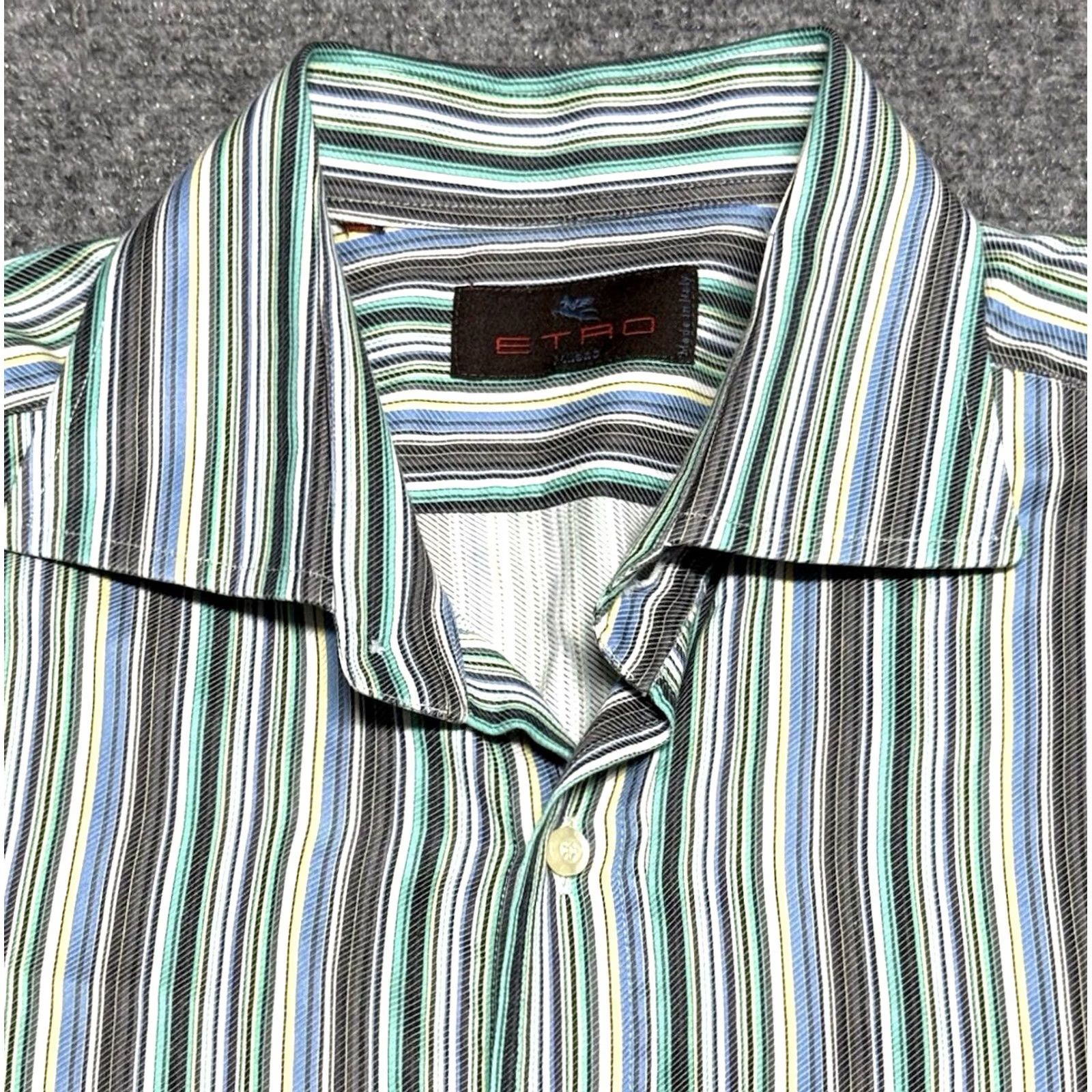 Etro Etro Shirt Mens Large Multicolor Striped Dress Button Up Italy Size 42R - 2 Thumbnail