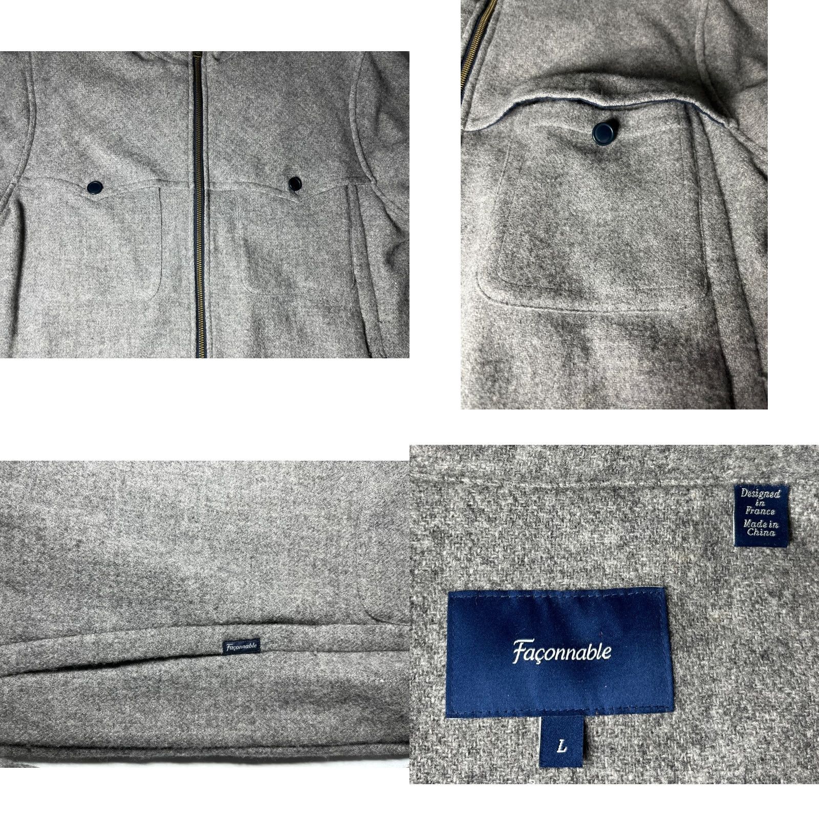 Faconnable VINTAGE Façonnable Men's Full Zip Jacket 100% Wool Gray L Wool Jacket Mens Size L Gray Classic Designer City Tweed Pockets Size US L / EU 52-54 / 3 - 8 Thumbnail