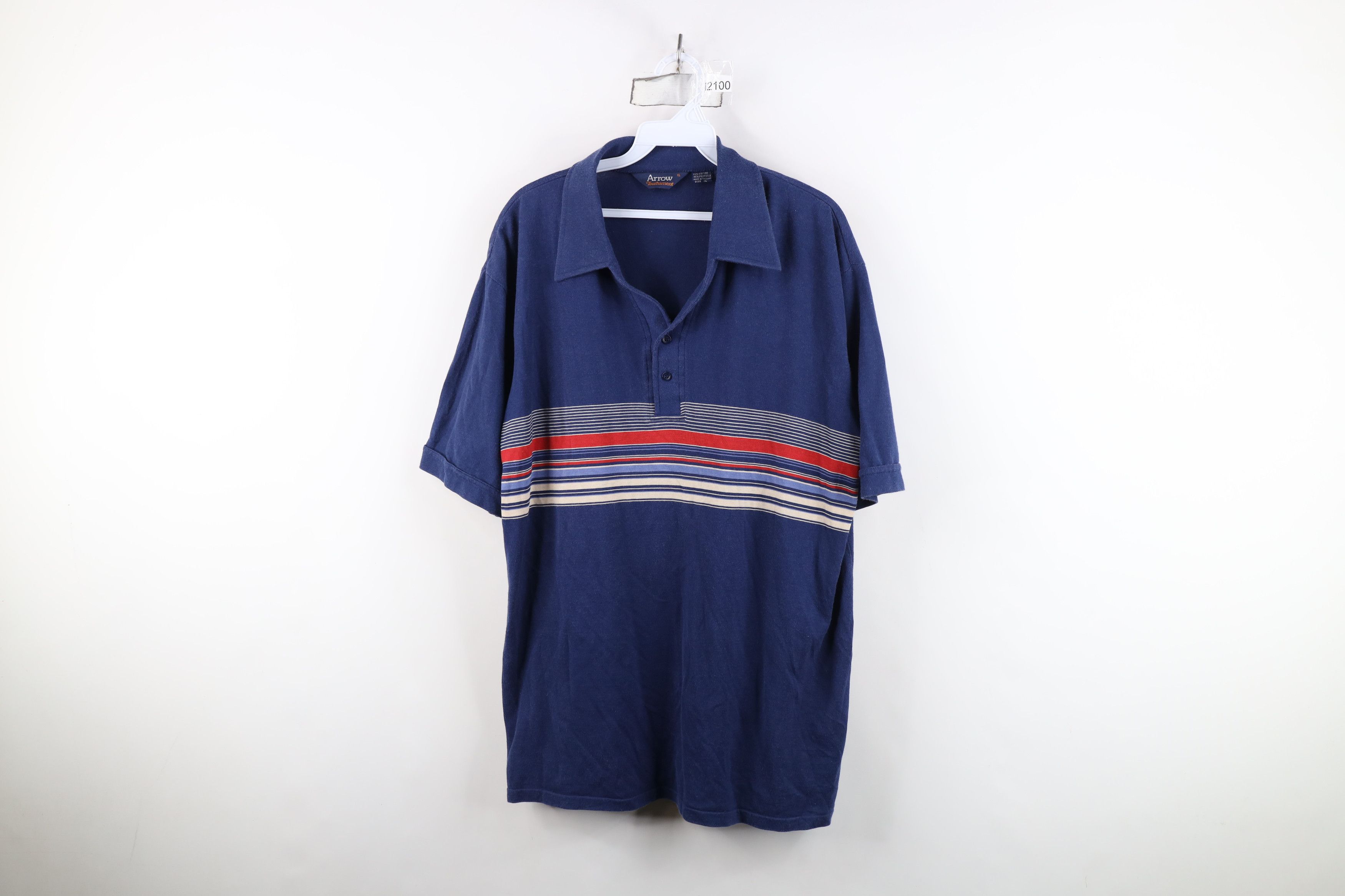 Vintage Vintage 70s Streetwear Striped Collared Golf Polo Shirt Blue Size US XL / EU 56 / 4 - 1 Thumbnail