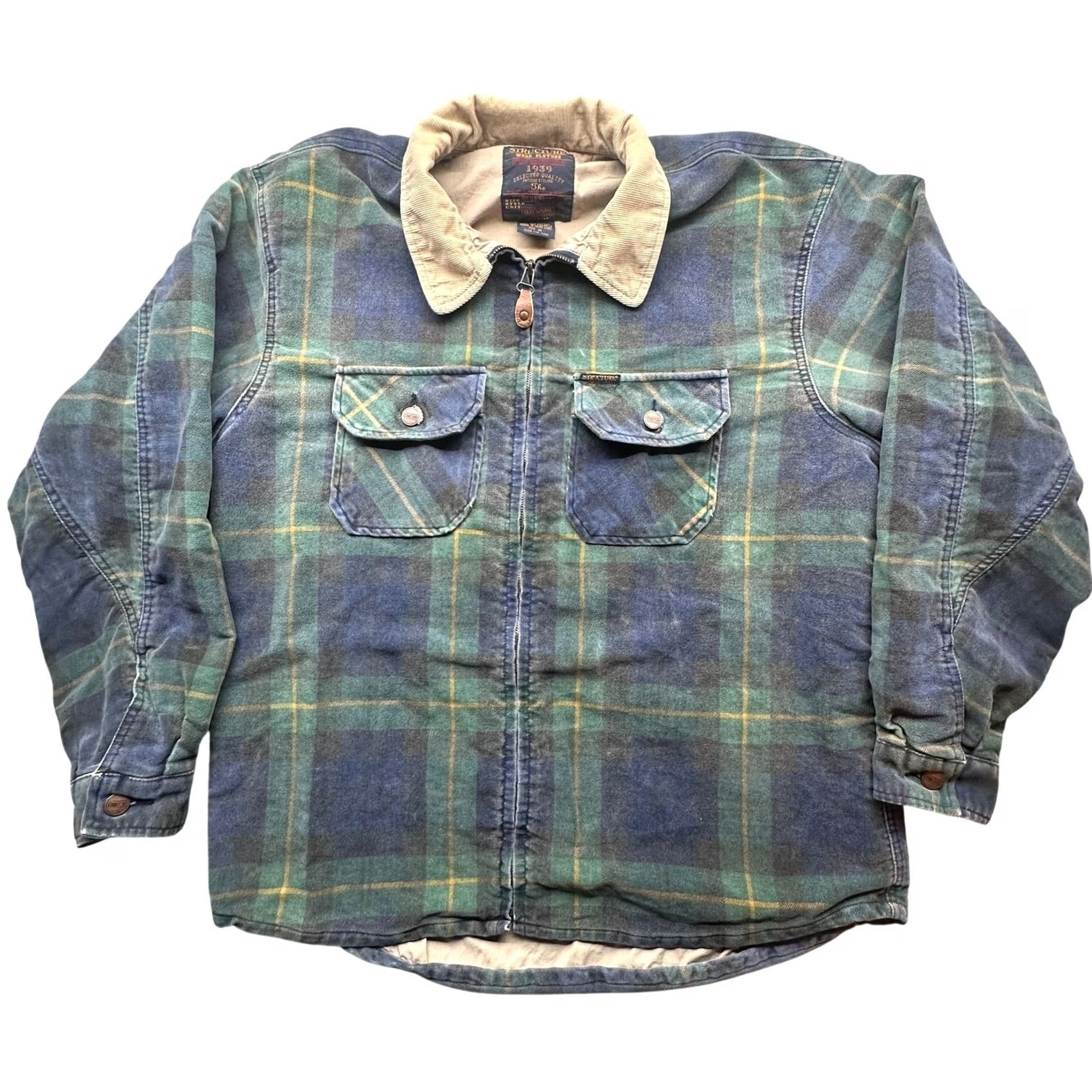 Vintage VINTAGE Structure Plaid Flannel Zip Long Sleeve Jacket Shirt Mens Medium Green Size US M / EU 48-50 / 2 - 2 Thumbnail