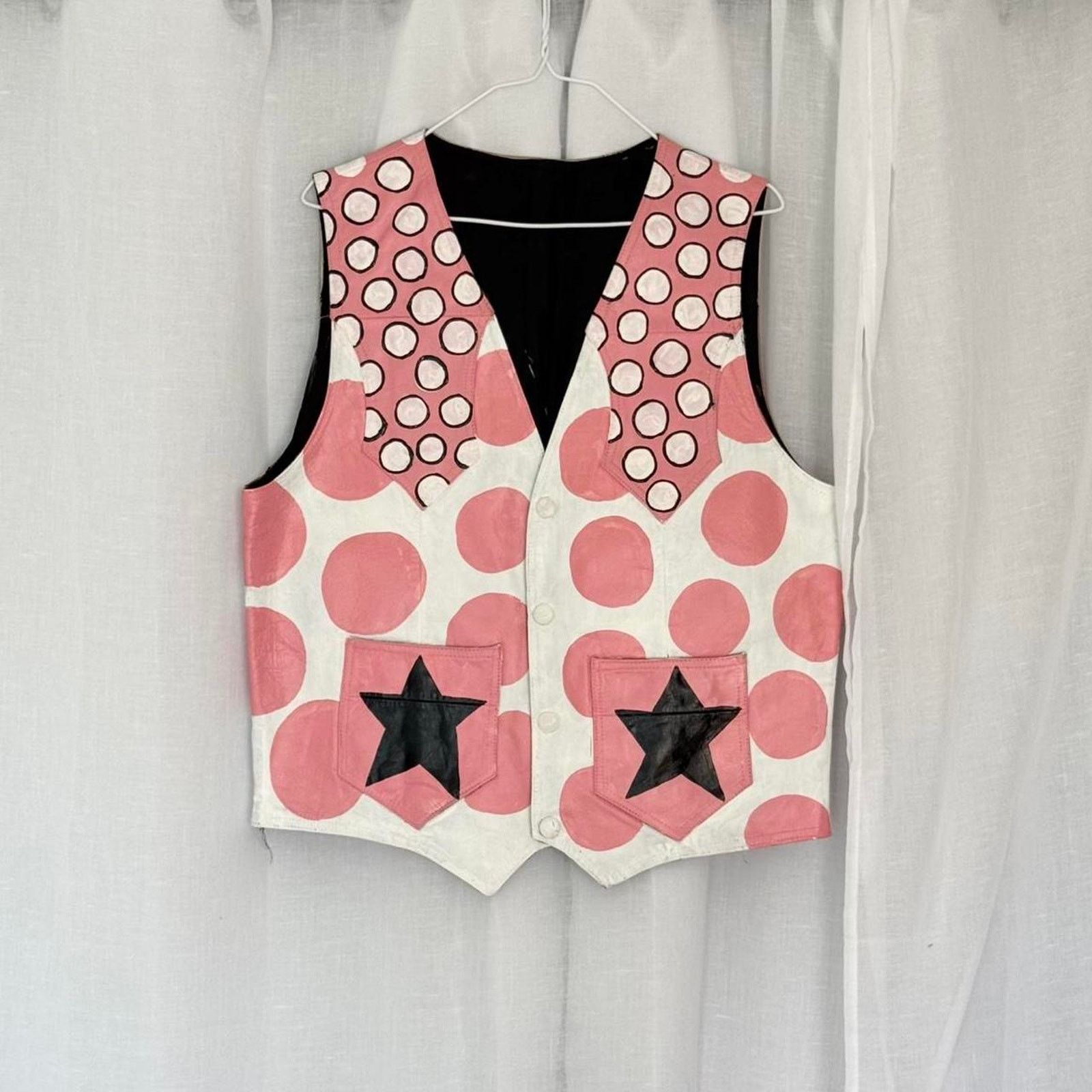 Handmade ✿ ⋆ 𓆩♡𓆪 Hand Painted Polka Dot Leather Vest 𓆩♡𓆪 ⋆ ✿ Size L / US 10 / IT 46 - 1 Thumbnail