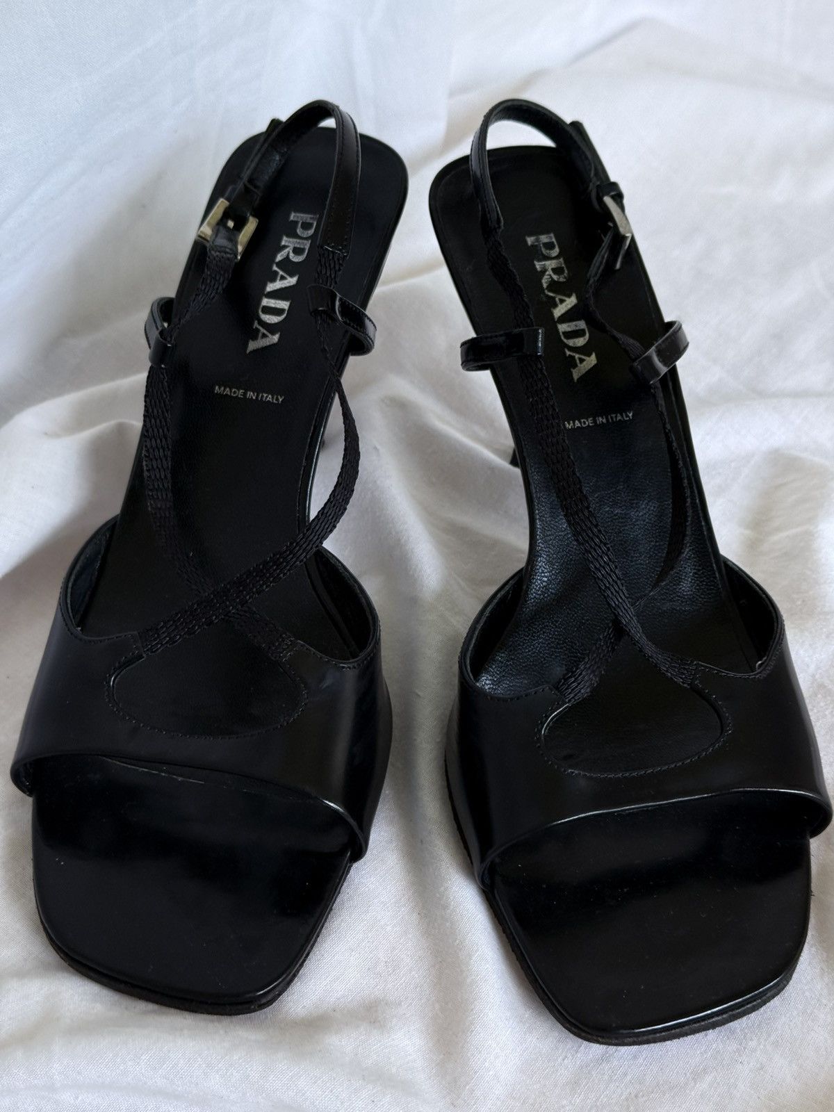 Prada Prada Black Patent Leather Metal Plaque Sandals Mules Size US 6 / IT 36 - 4 Thumbnail