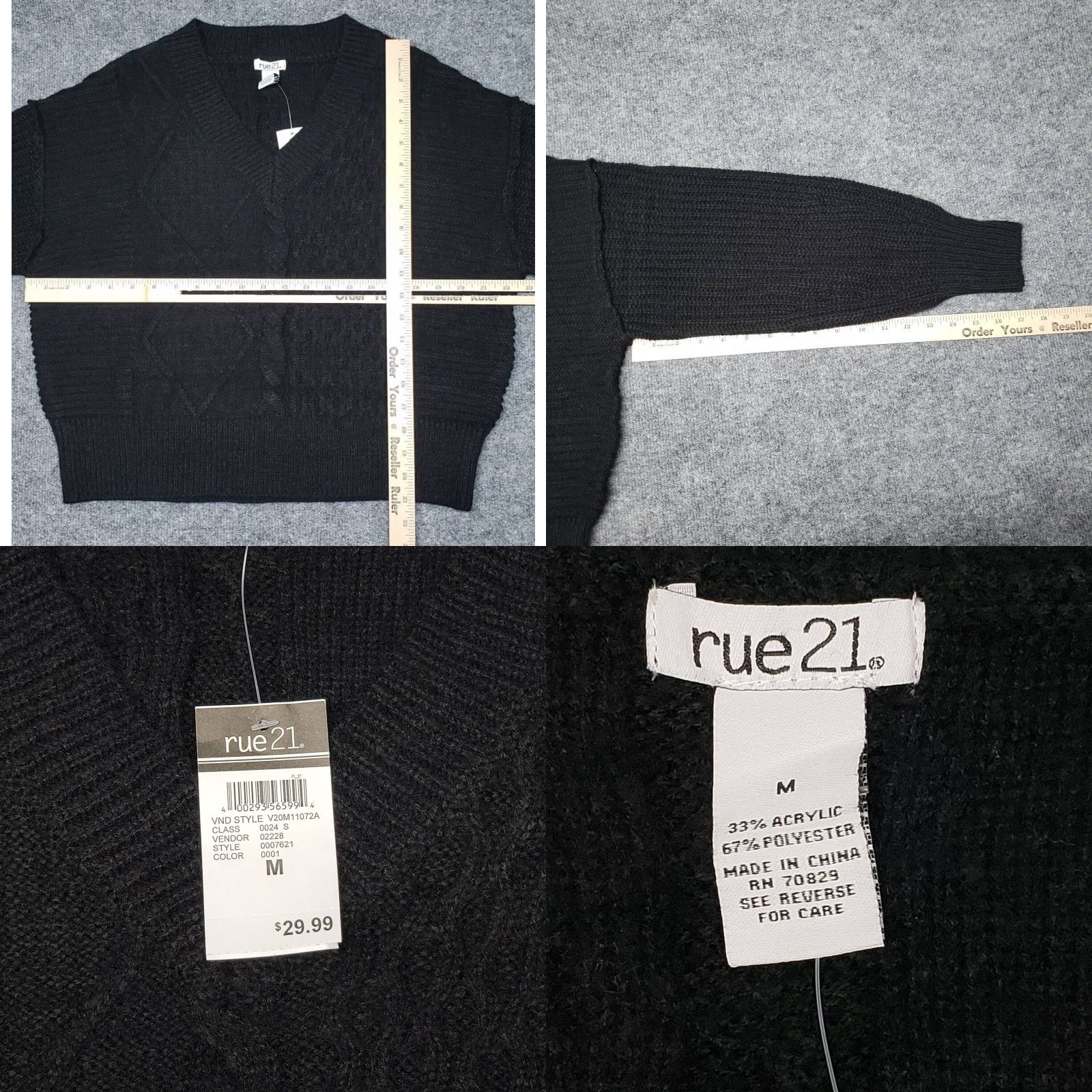 Vintage Rue21 Sweater Womens M Black Long Sleeve V Neck Multi-Knit Textured Pullover New Size M / US 6-8 / IT 42-44 - 8 Thumbnail