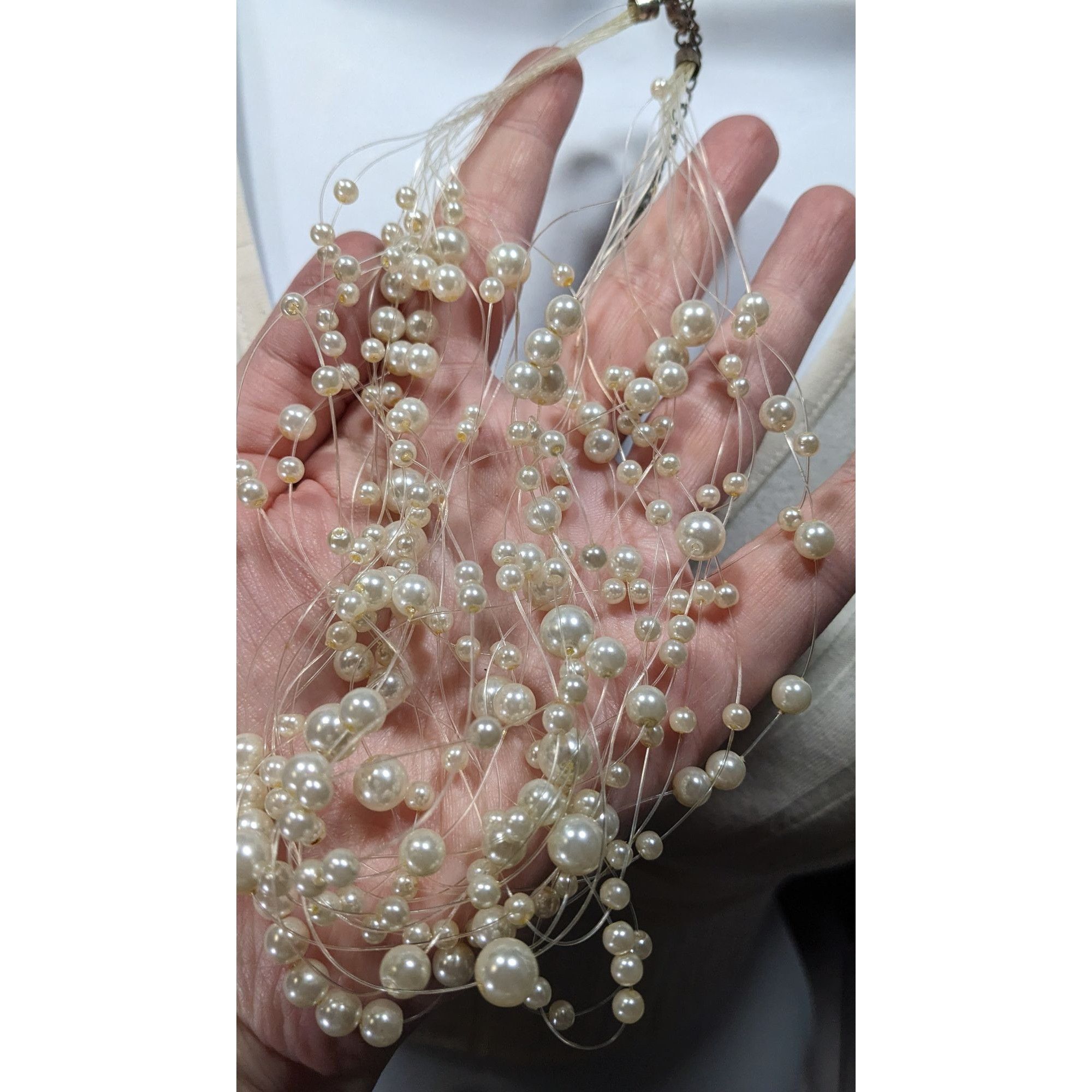 Other Vintage Glass Pearl White Multi-Strand Floating Necklace Wit Size ONE SIZE - 5 Thumbnail