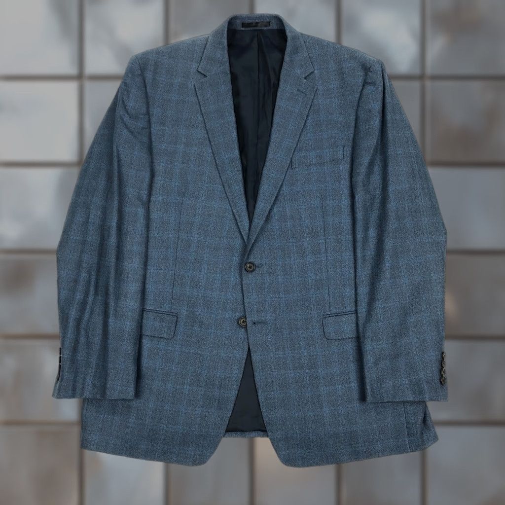 Ralph Lauren Ralph Lauren Blazer Suit Jacket Sport Coat Check Blue Silk Wool 46L Men 2 Piece 2-Button Notch Lapel Regular Fit Size 46R - 1 Thumbnail