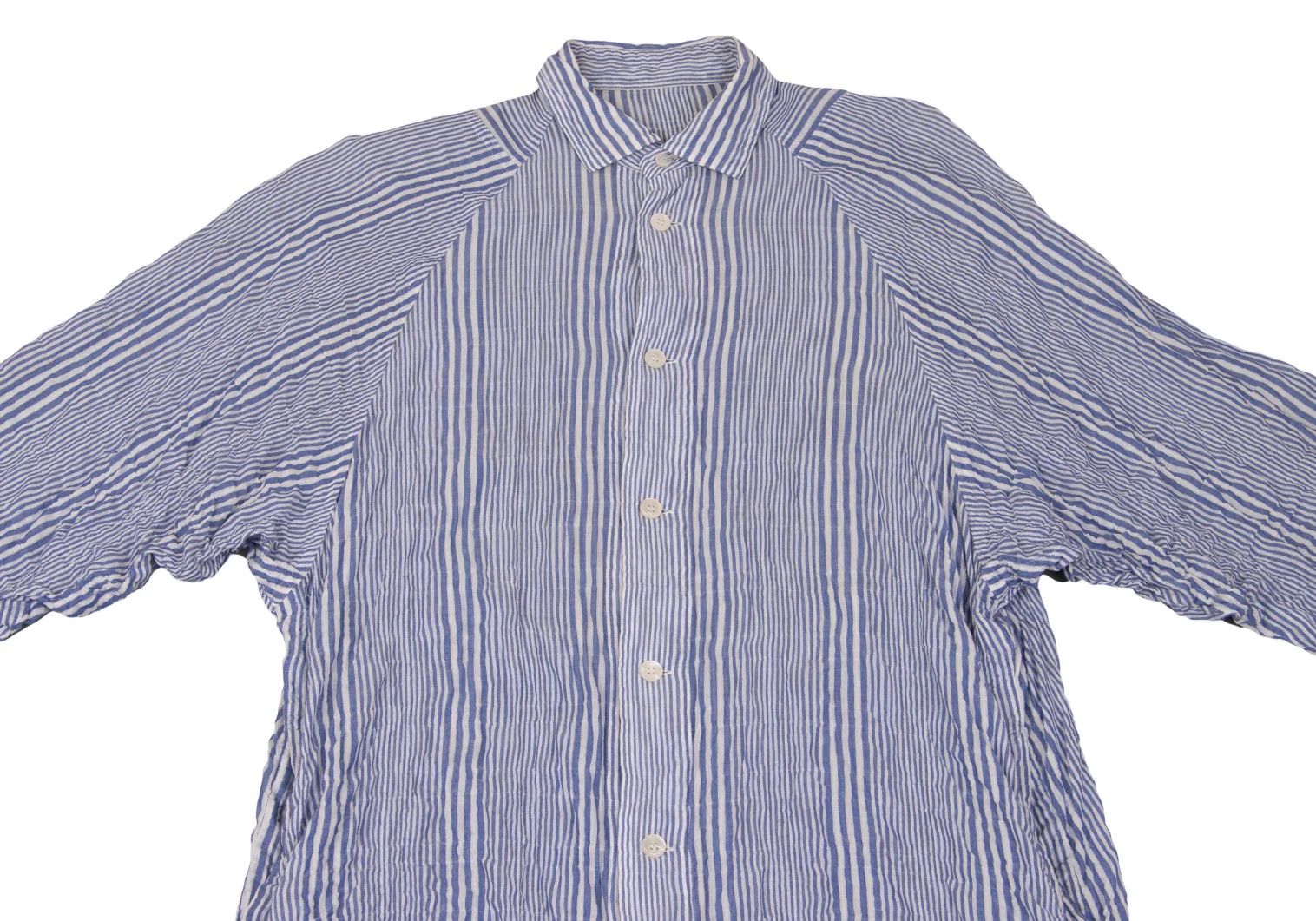 Yohji Yamamoto Yohji Yamamoto Wrinkled Stripe Long Shirt Blue White Size US M / EU 48-50 / 2 - 2 Thumbnail