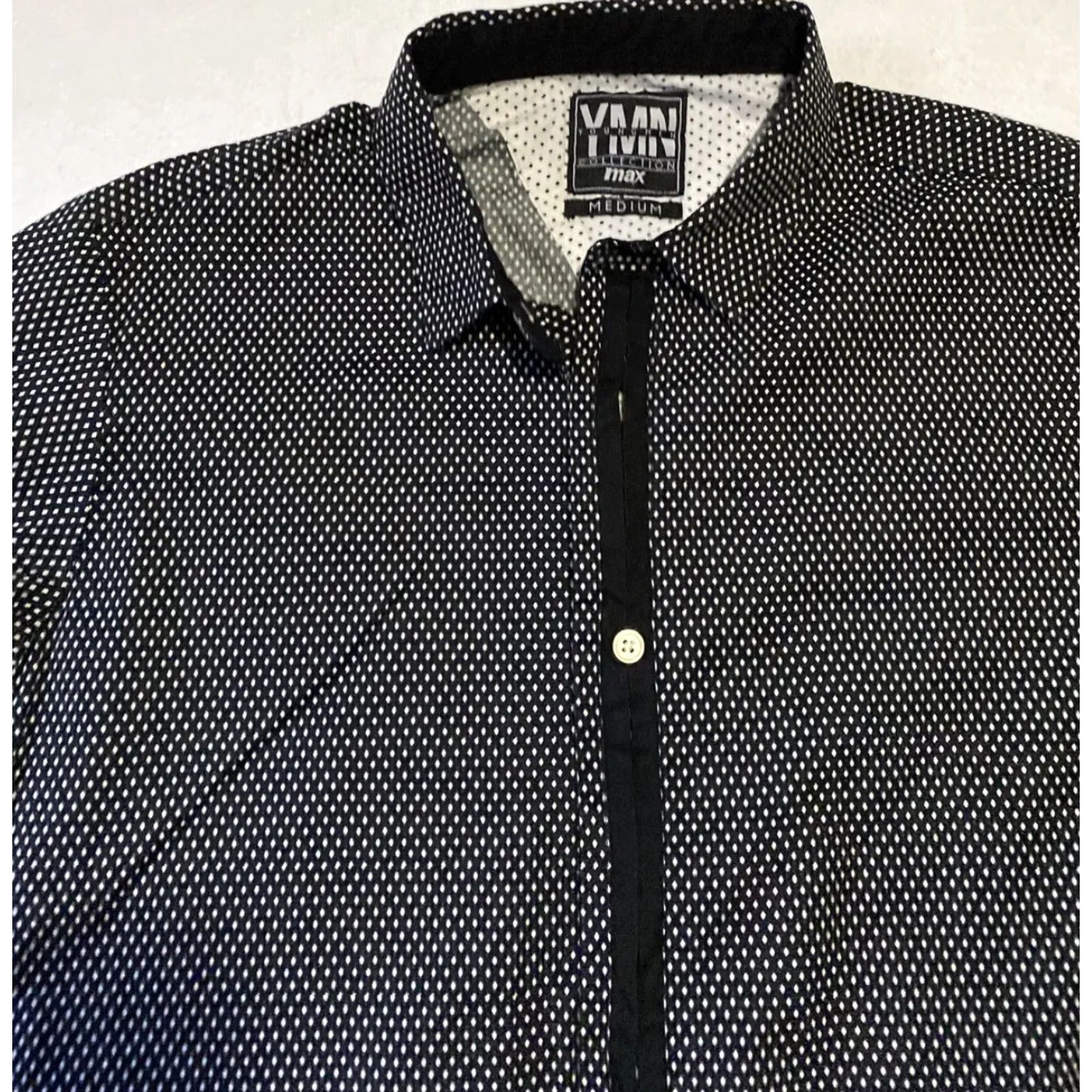 Vintage Ymn Button Down Shirt Mens M Black Polka Dot Long Sleeve Casual Party/Cocktail Vintage Regular Jacket Style Button-Down Collared 24-37 Size 40R - 3 Thumbnail